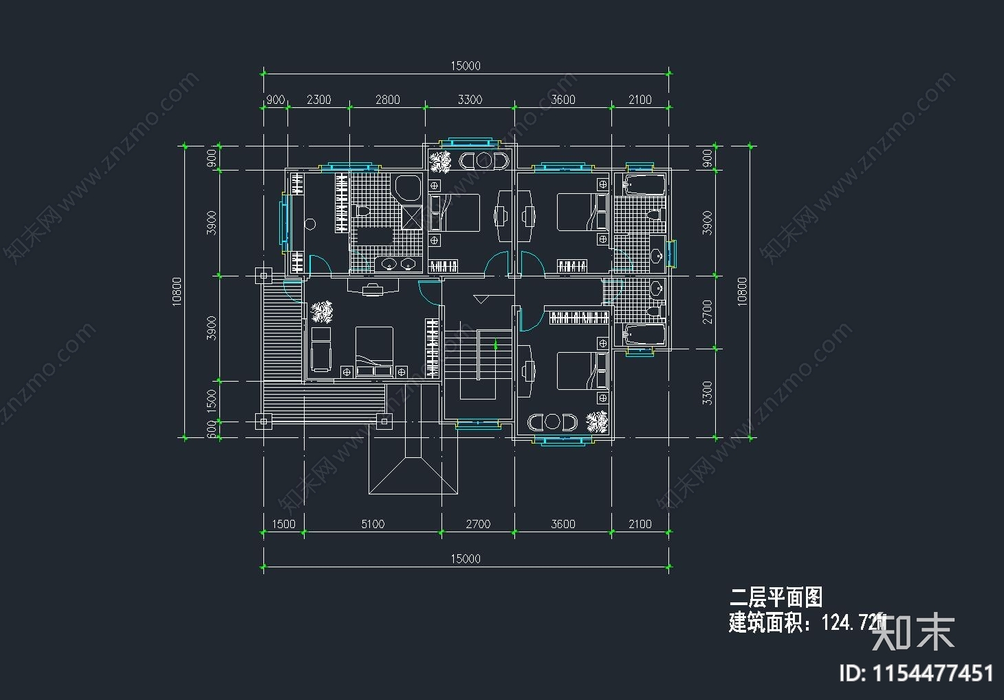 现代简欧两层别墅自建房cad施工图下载【ID:1154477451】