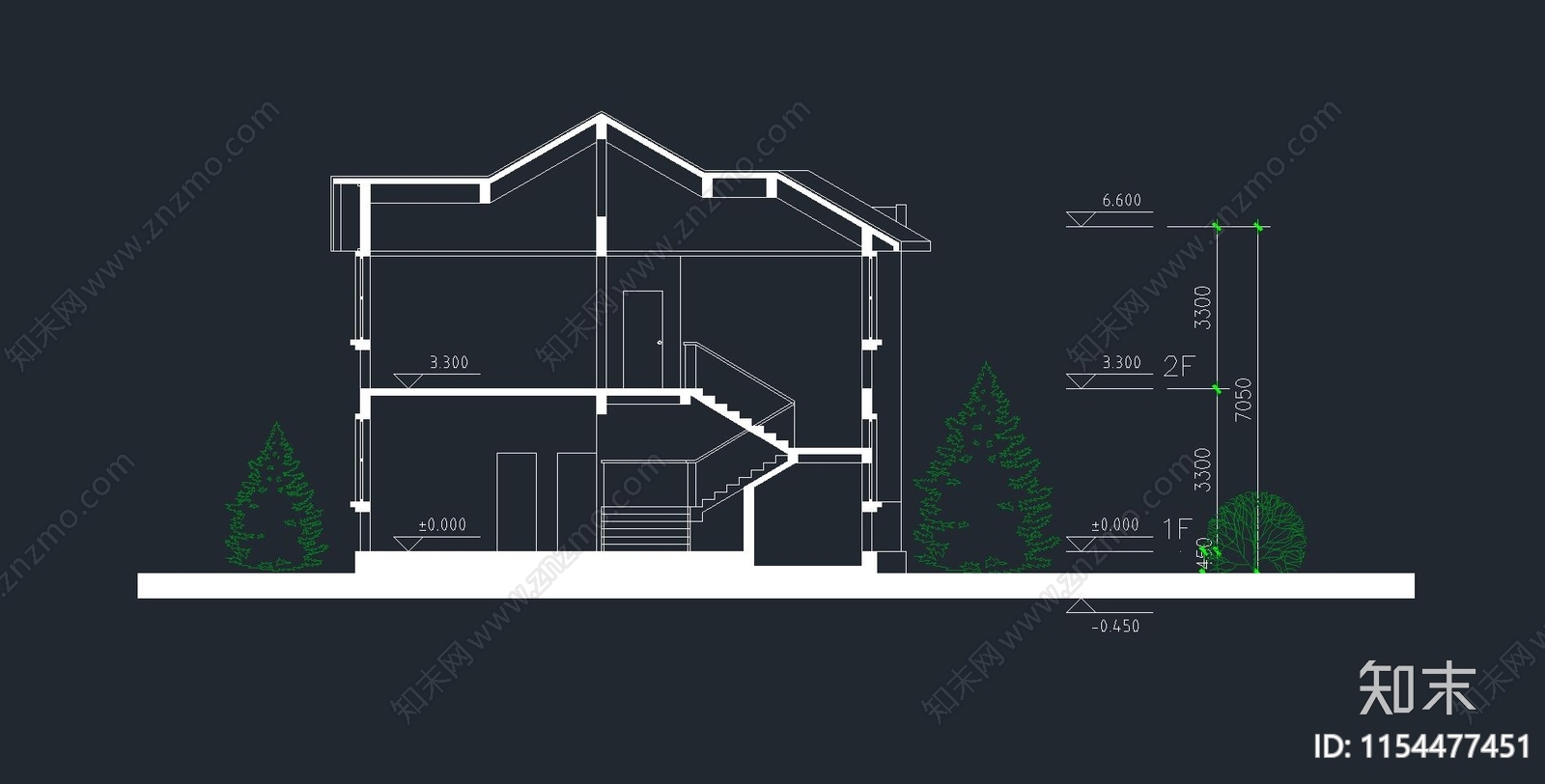 现代简欧两层别墅自建房cad施工图下载【ID:1154477451】