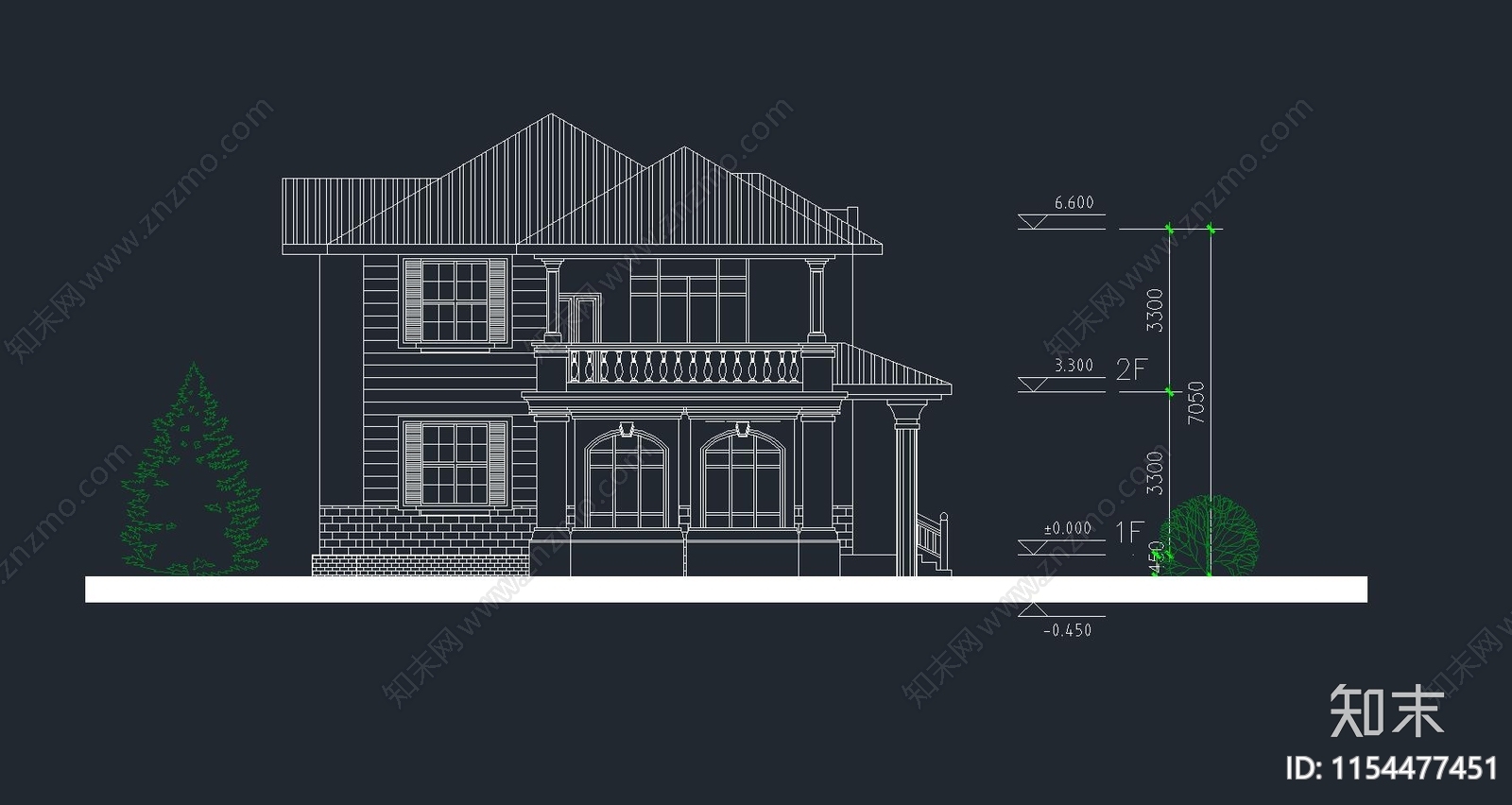 现代简欧两层别墅自建房cad施工图下载【ID:1154477451】