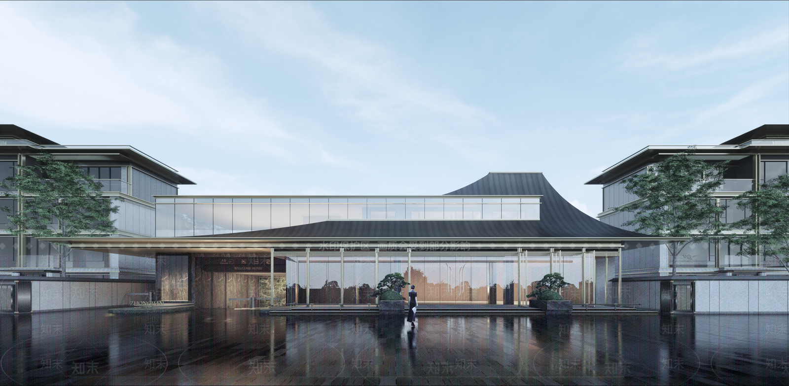 新中式售楼处建筑SU模型精品下载_知末网