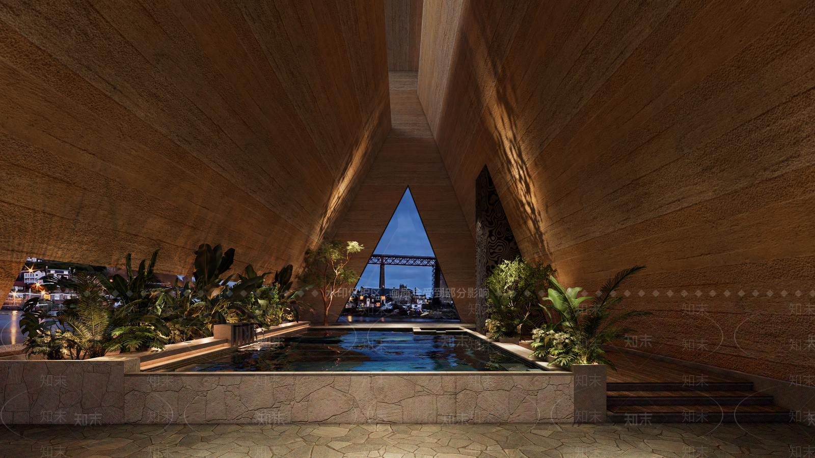 现代网红度假花园民宿室内泳池SU模型下载【ID:1154480607】