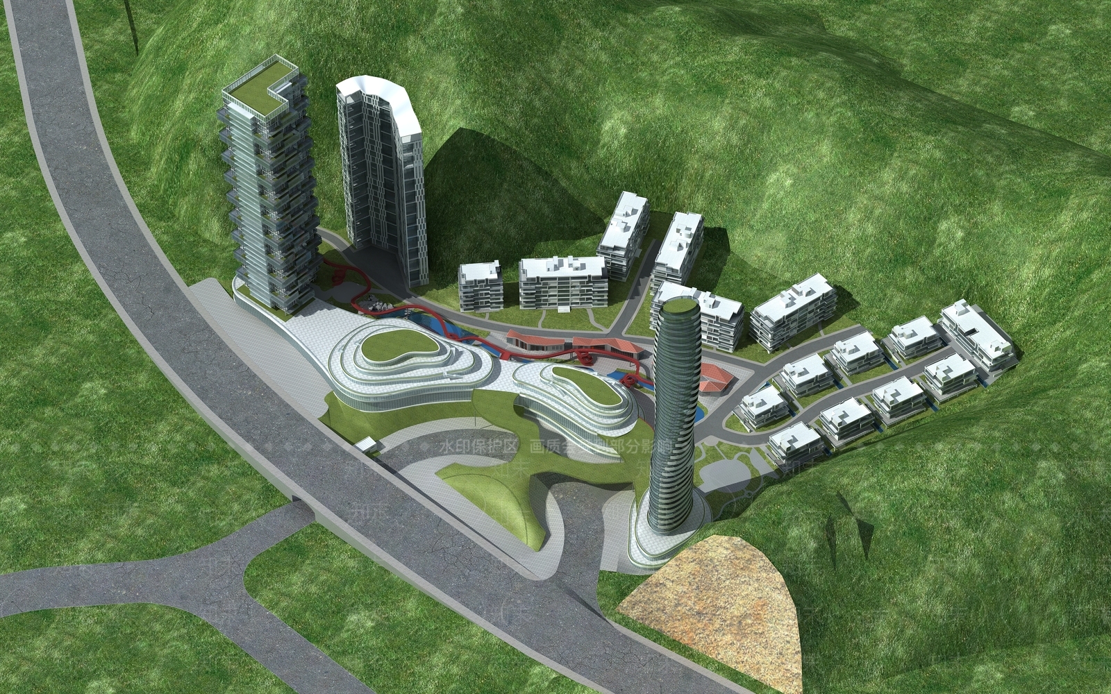 现代鸟瞰规划3D模型下载【ID:1154480691】