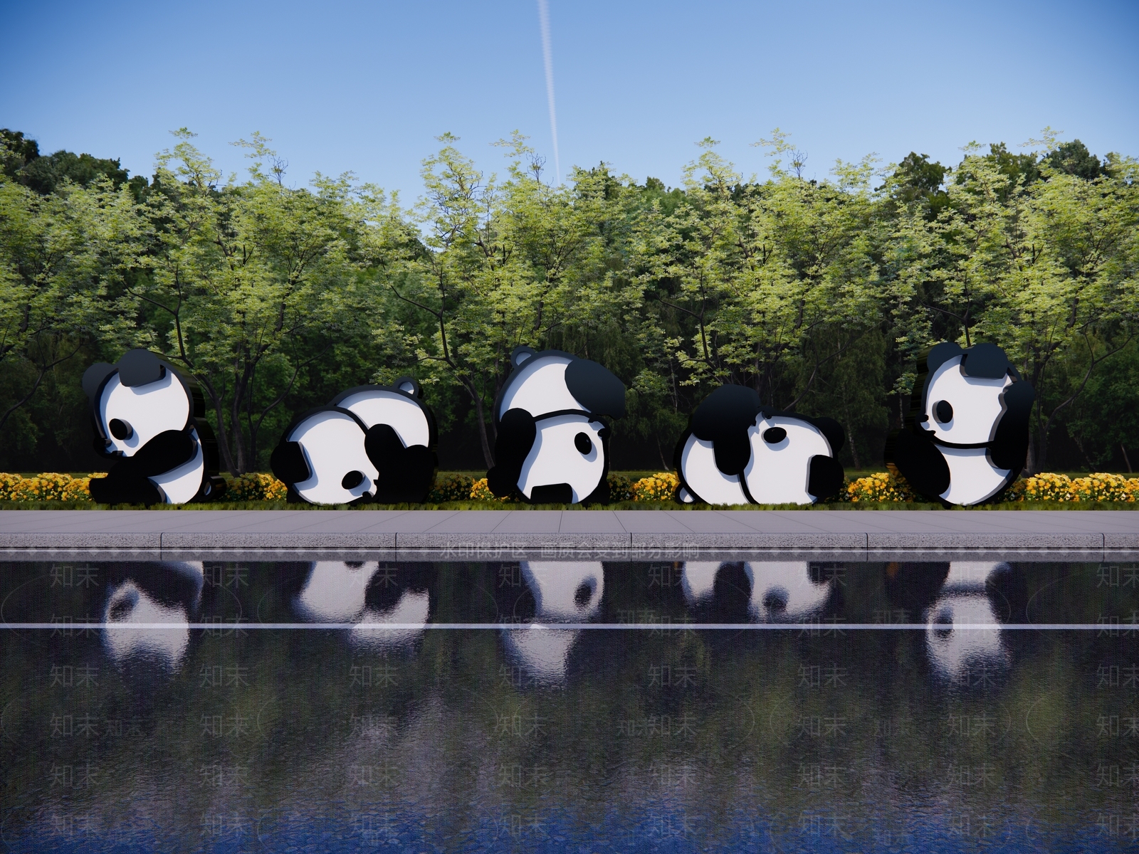 现代熊猫雕塑景观小品SU模型下载【ID:1154481399】