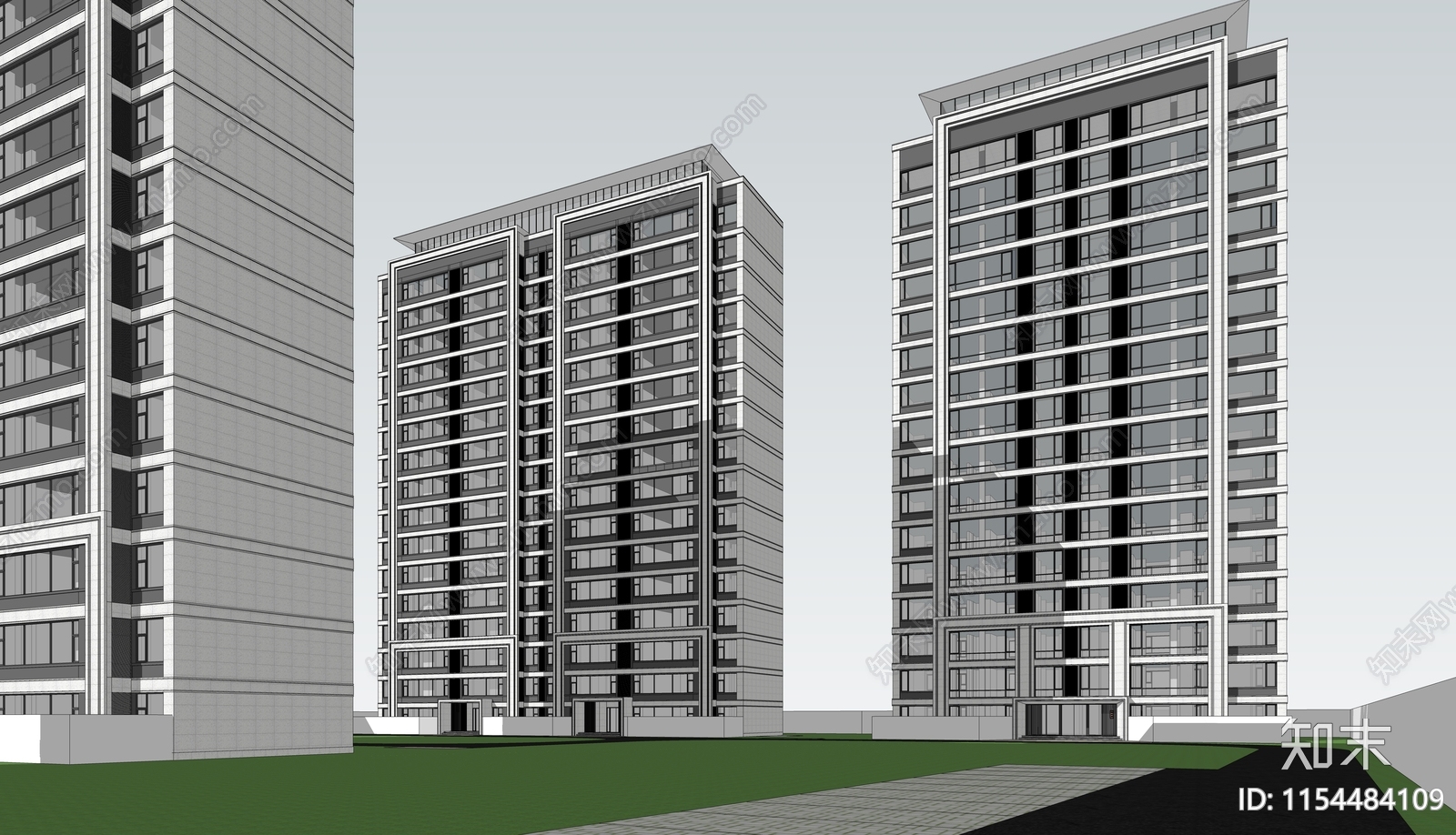 现代小区建筑SU模型下载【ID:1154484109】