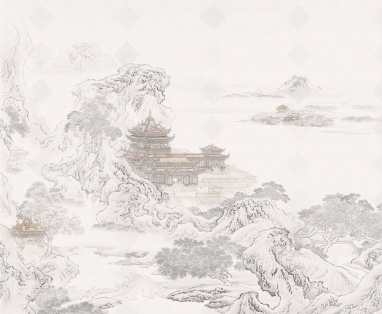 中式山水壁纸壁画贴图下载【ID:1154486223】