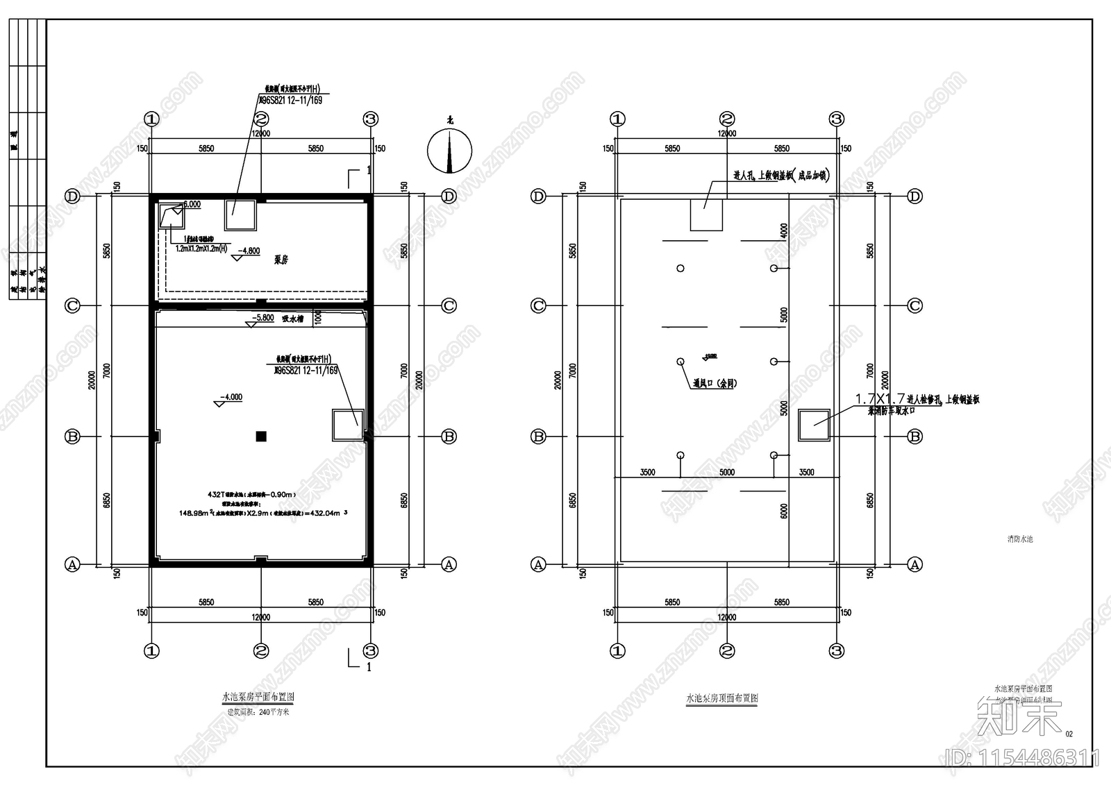 消防水池及泵房建施图施工图下载【ID:1154486311】