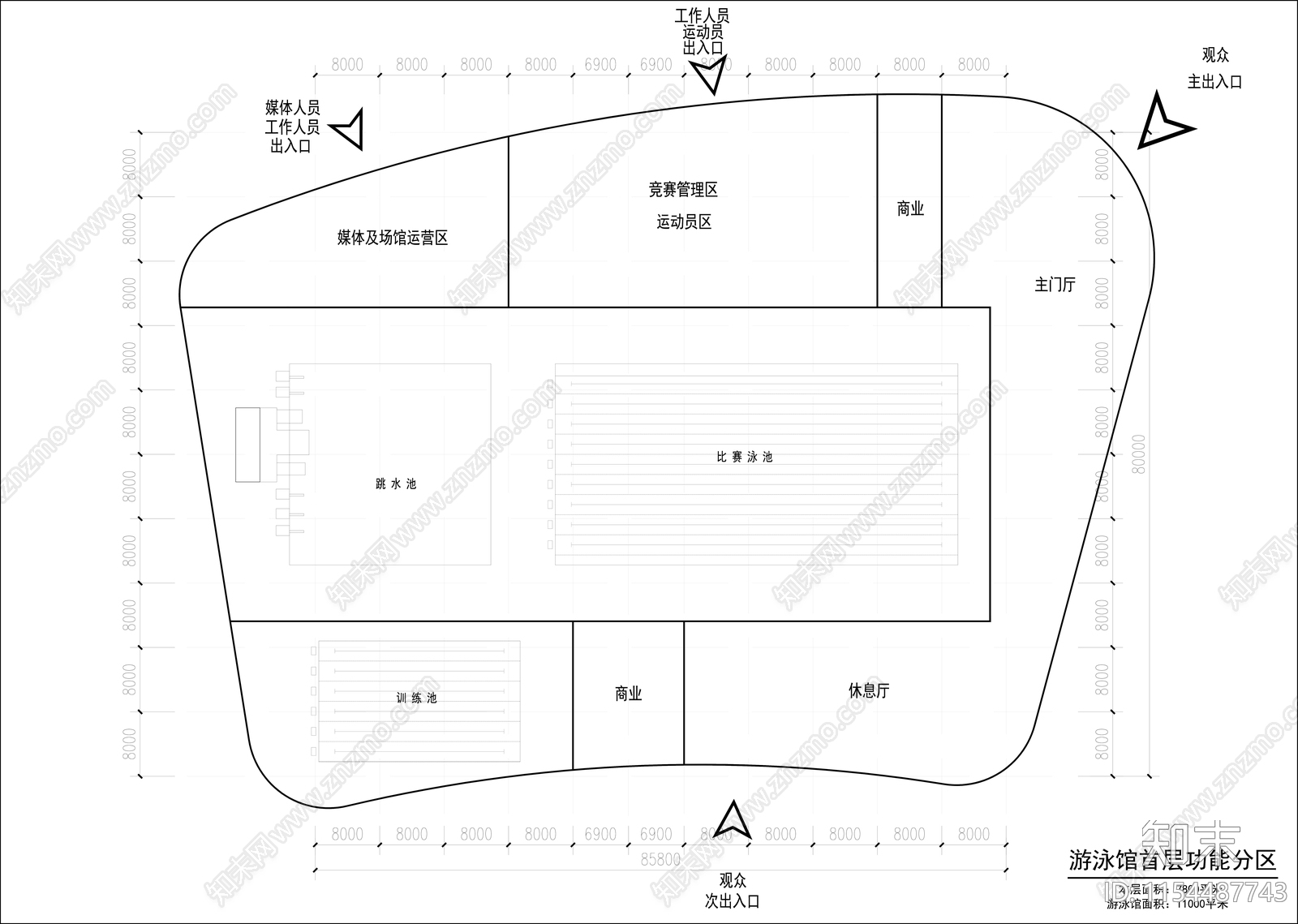 游泳馆cad施工图下载【ID:1154487743】
