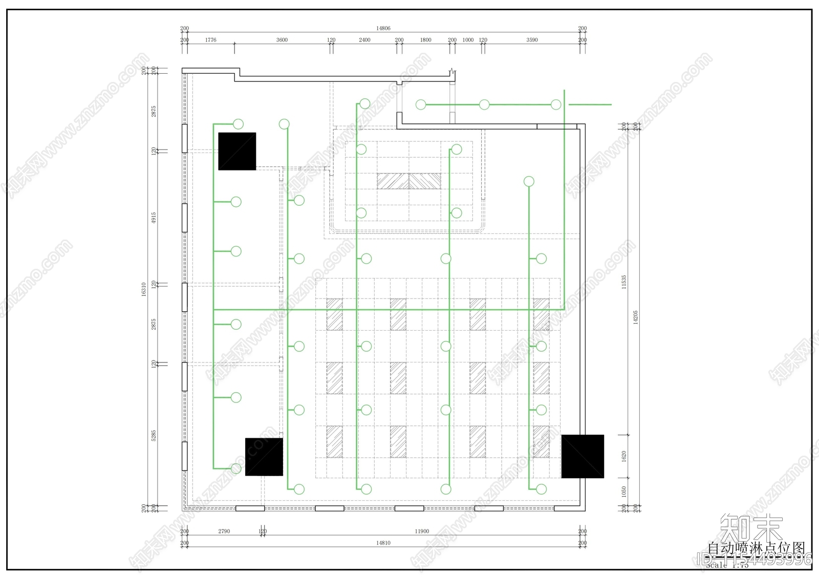 工装办公室喷淋点位图施工图下载【ID:1154493996】