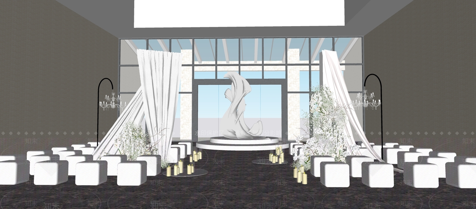 现代婚礼宴会厅SU模型下载【ID:1154497307】