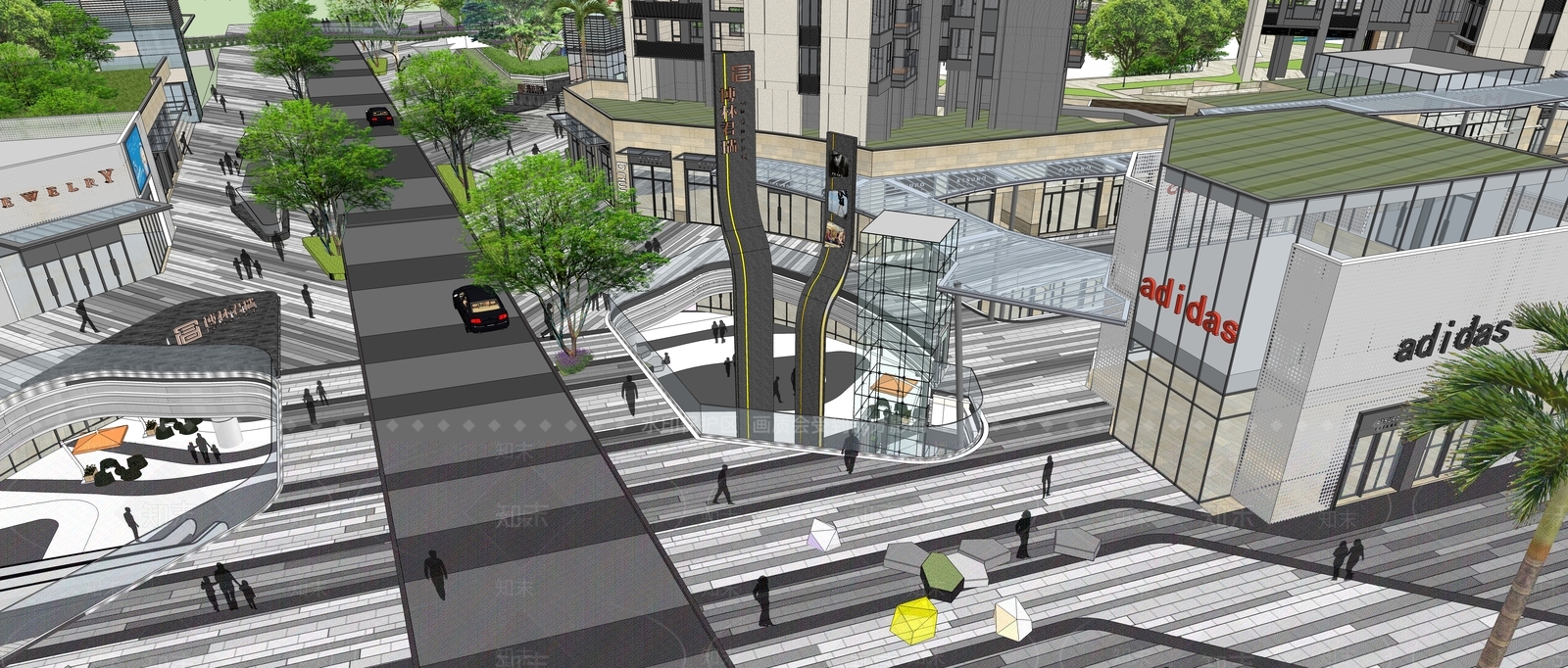 现代商场建筑SU模型下载【ID:1154502915】