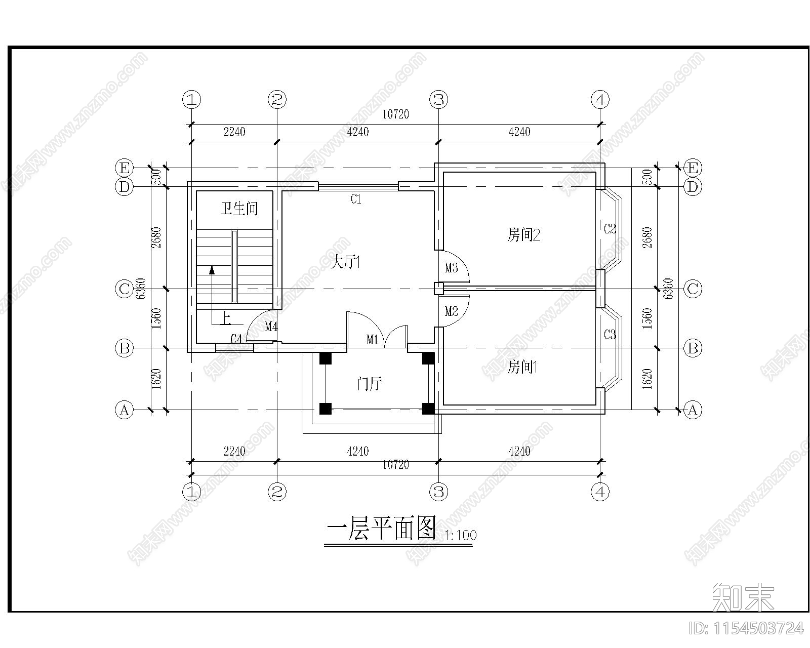 两层独栋别墅cad施工图下载【ID:1154503724】