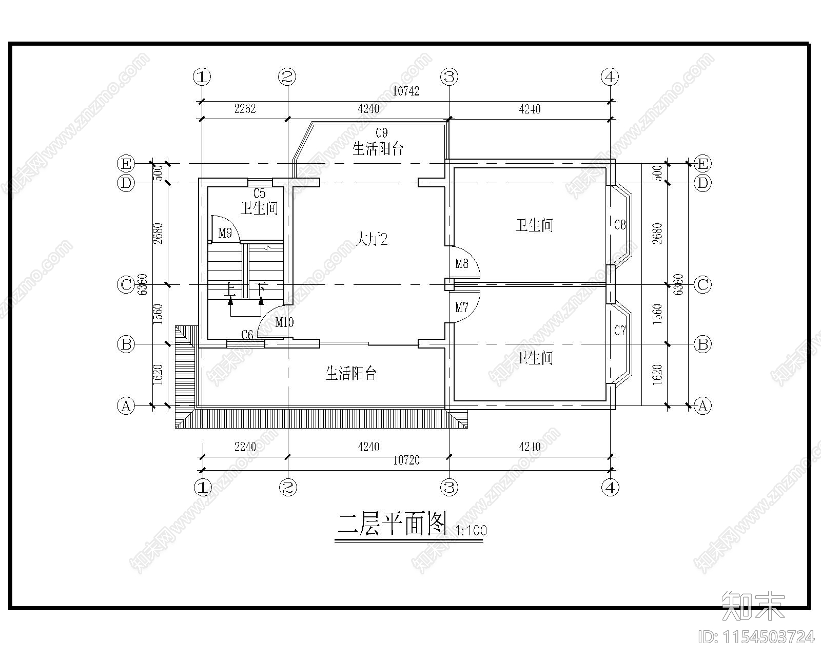 两层独栋别墅cad施工图下载【ID:1154503724】