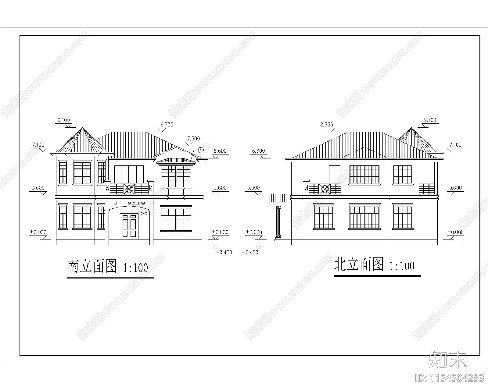 两层独栋别墅cad施工图下载【ID:1154504233】