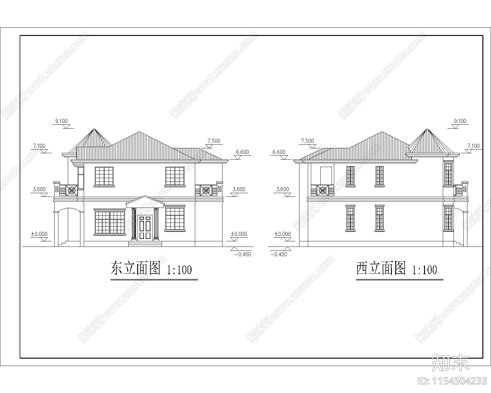 两层独栋别墅cad施工图下载【ID:1154504233】