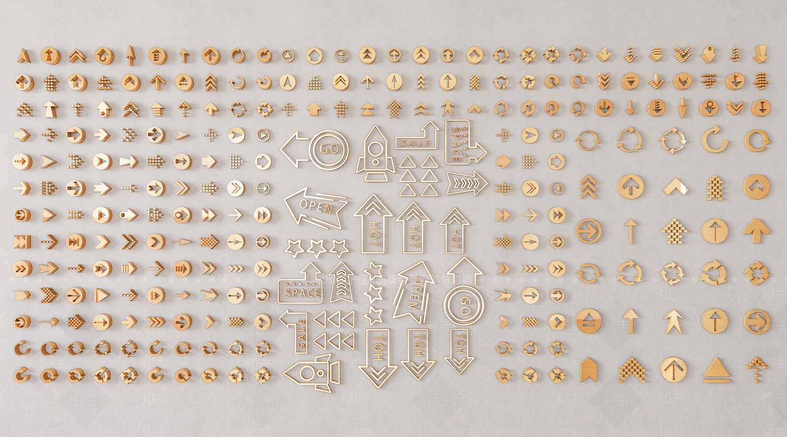 现代轻奢金属箭头图标指示牌组合3D模型下载【ID:1154505090】