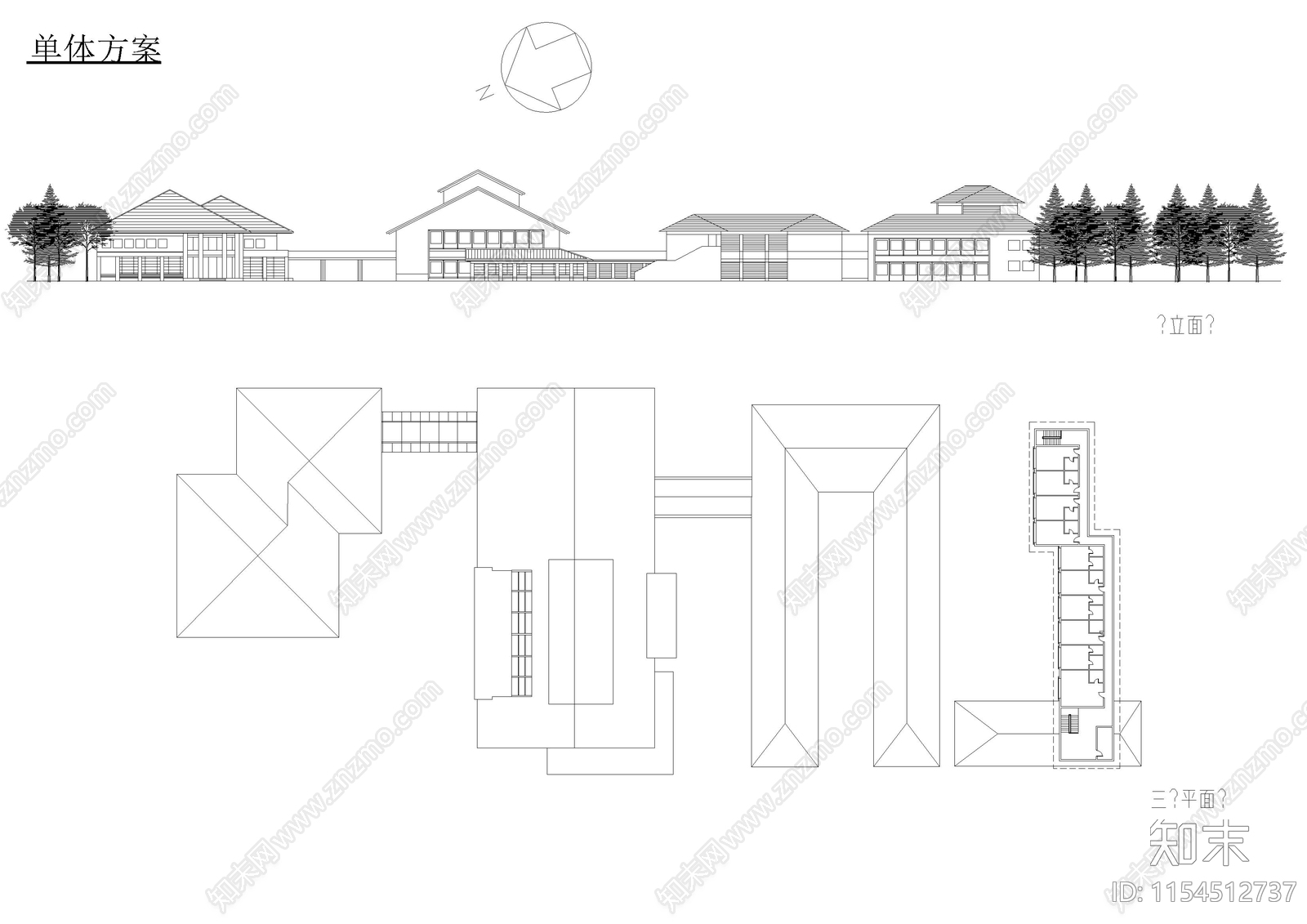 3层旅馆建筑单体方案设计图cad施工图下载【ID:1154512737】