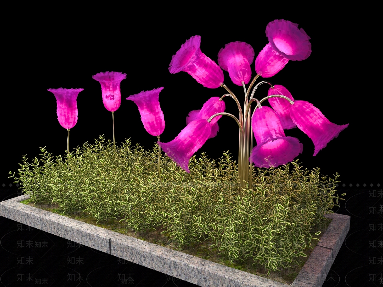 现代户外花形景观照明灯3D模型下载【ID:1154513490】