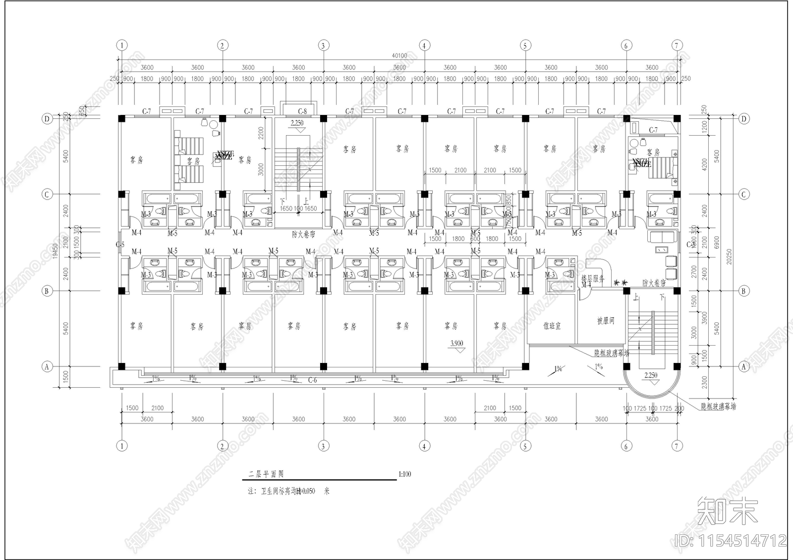 4层临街宾馆建筑施工图下载【ID:1154514712】