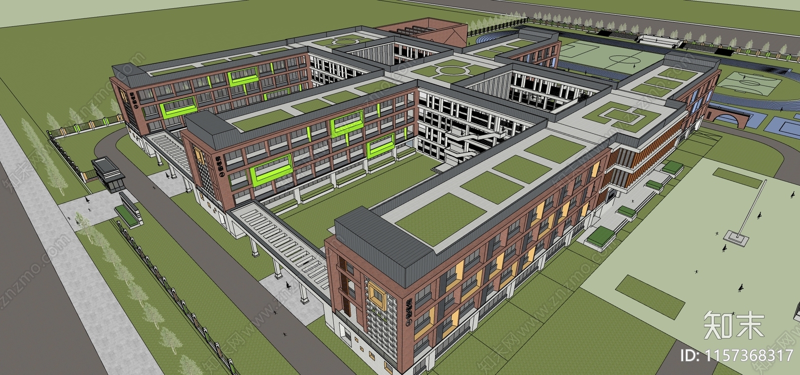 现代小学建筑SU模型下载【ID:1157368317】