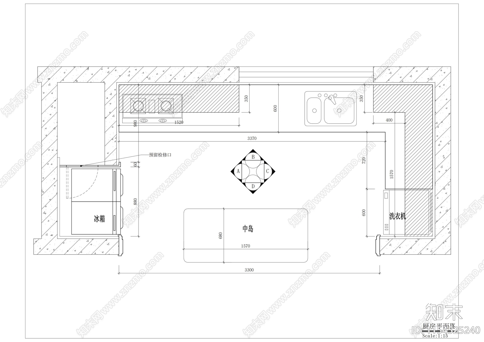 现代家居厨房木制cad施工图下载【ID:1154525240】