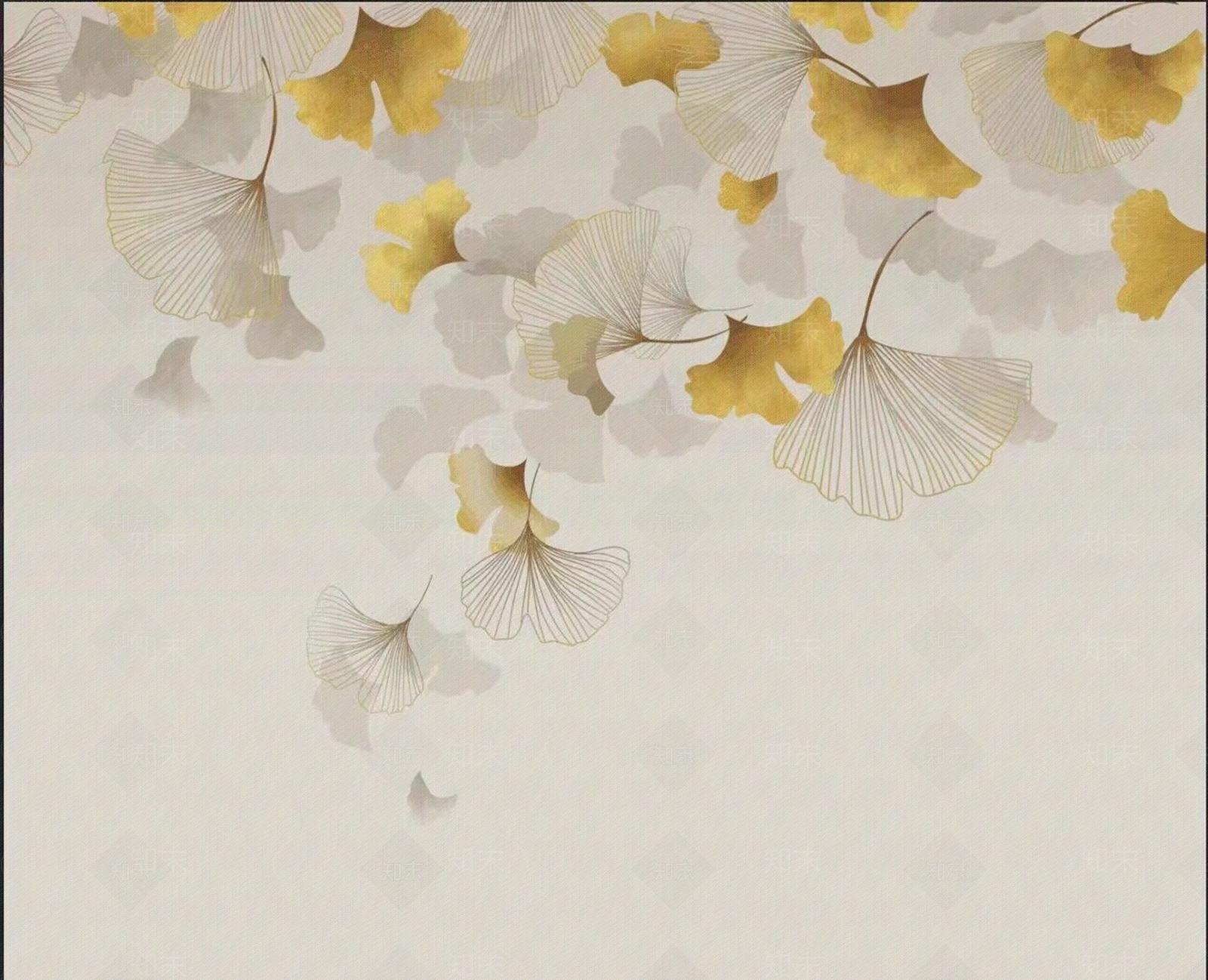 新中式银杏叶彩绘壁纸工笔画贴图下载【ID:1154526102】