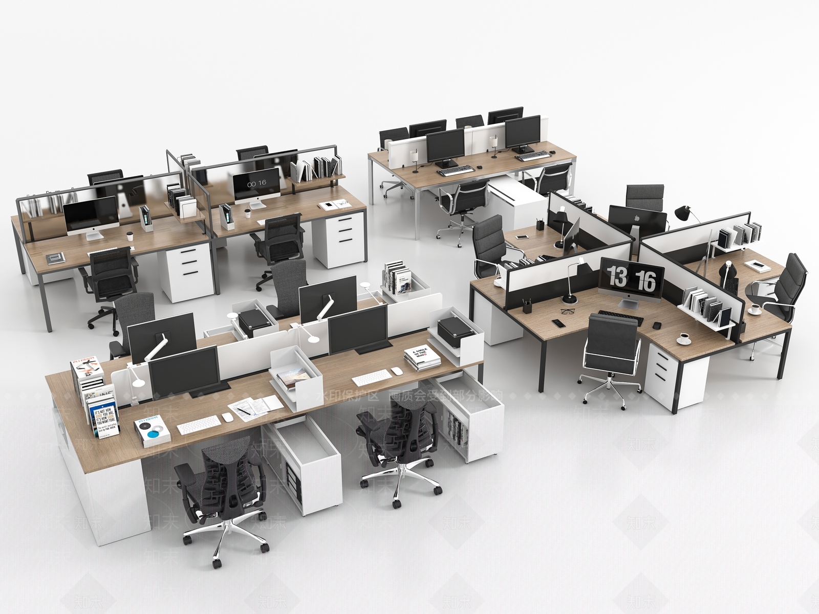 现代办公桌椅组合3D模型下载【ID:1154532640】