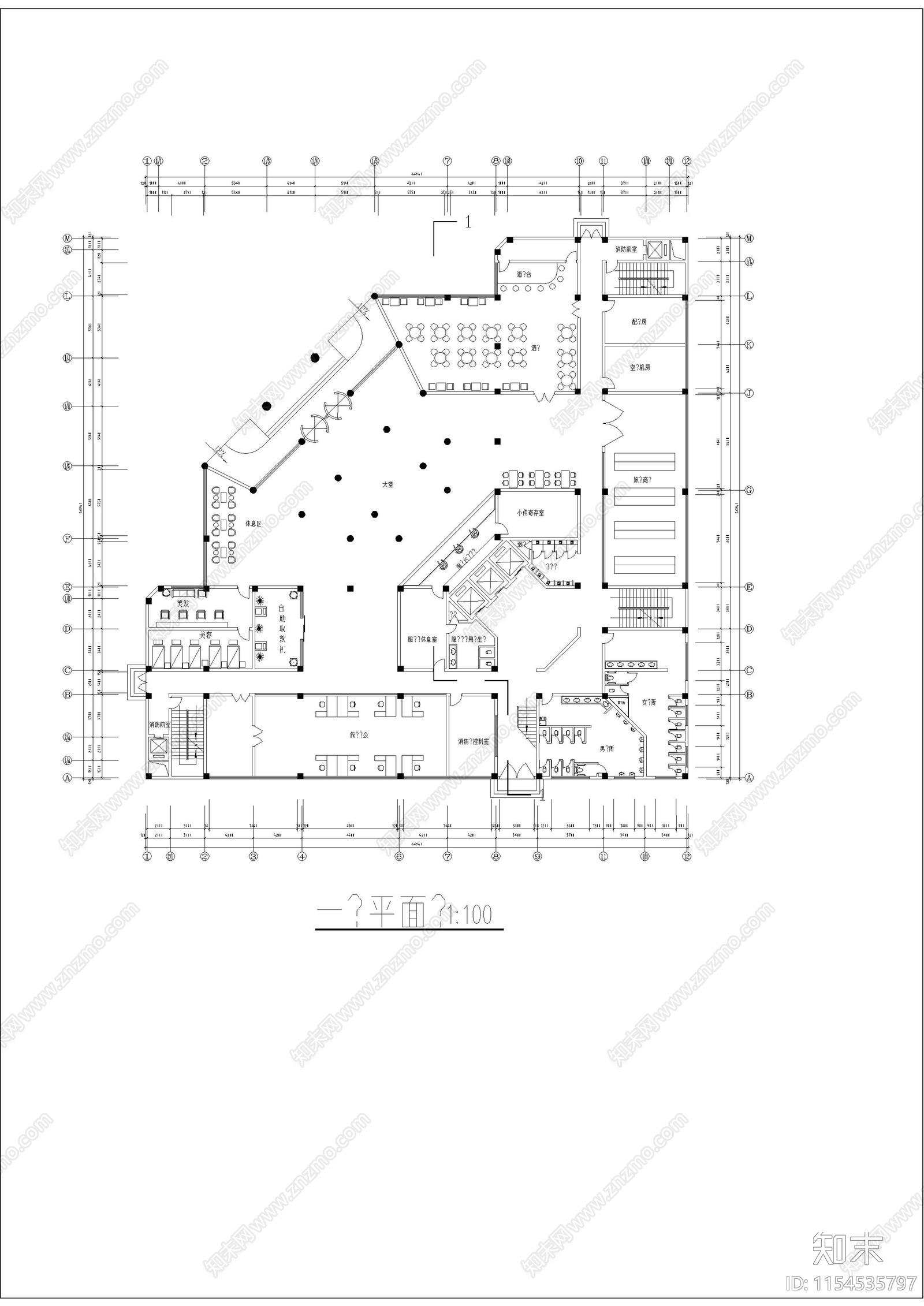 酒店建筑cad施工图下载【ID:1154535797】