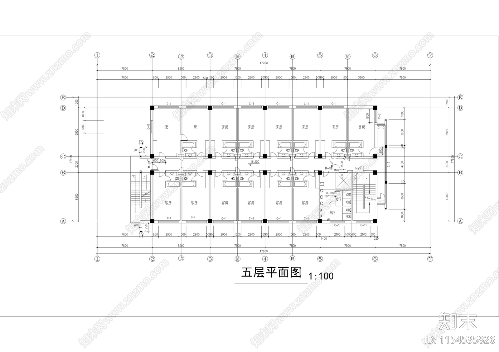 酒店建筑cad施工图下载【ID:1154535826】