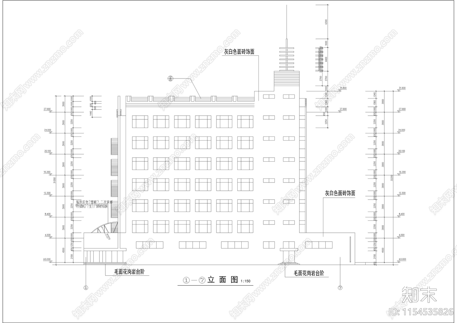 酒店建筑cad施工图下载【ID:1154535826】