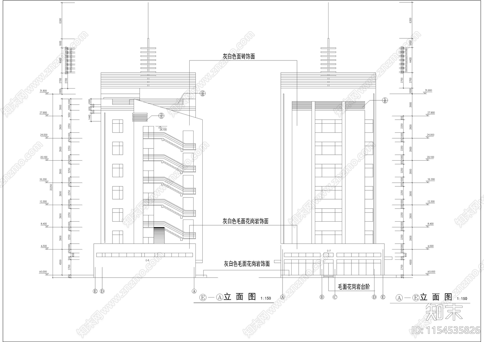 酒店建筑cad施工图下载【ID:1154535826】