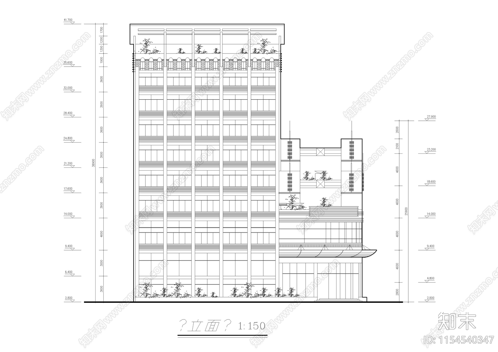 L型宾馆建筑方案设计施工图下载【ID:1154540347】