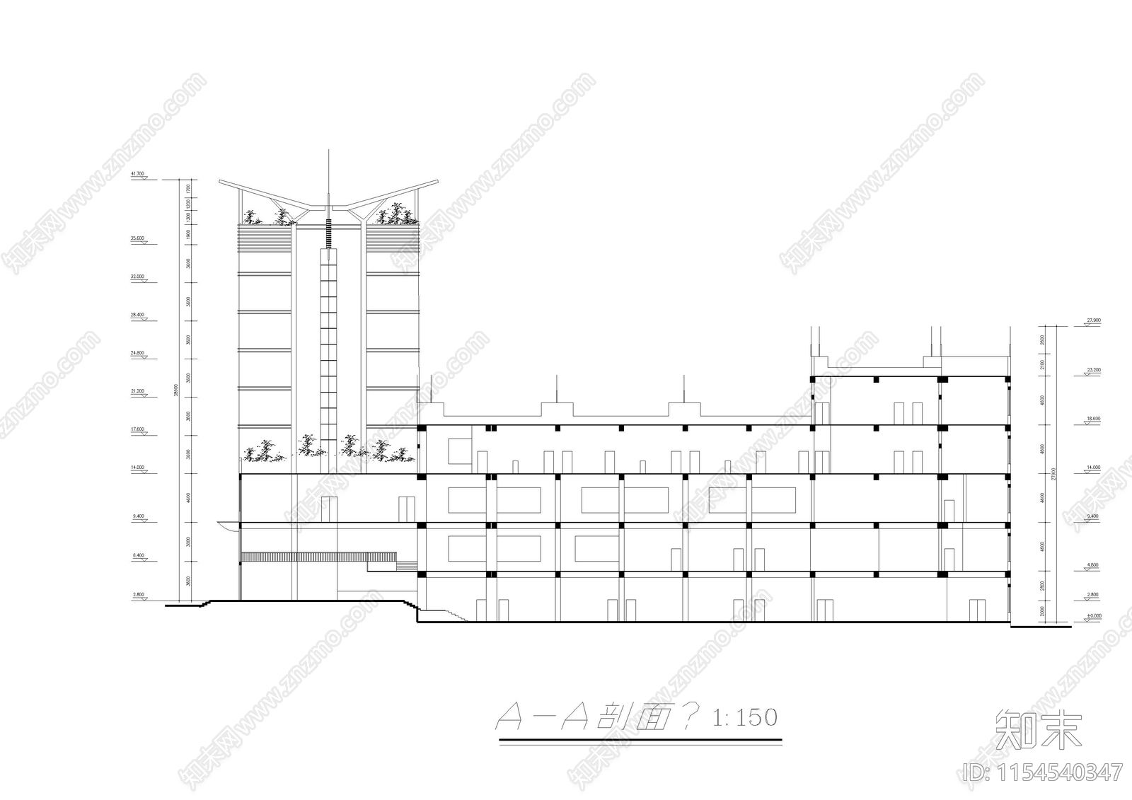 L型宾馆建筑方案设计施工图下载【ID:1154540347】