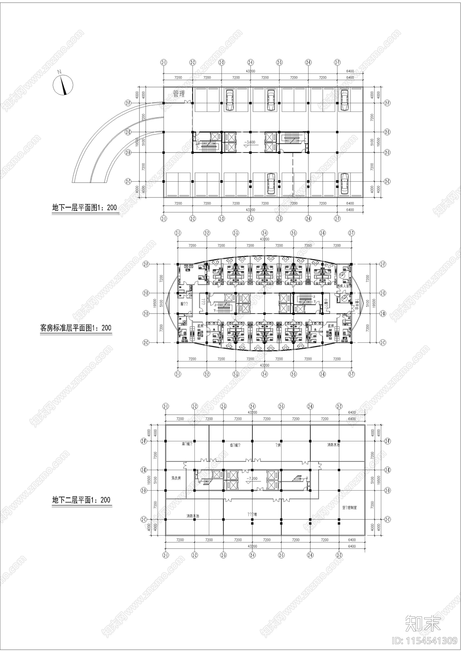 三星级宾馆建筑方案设计图cad施工图下载【ID:1154541309】