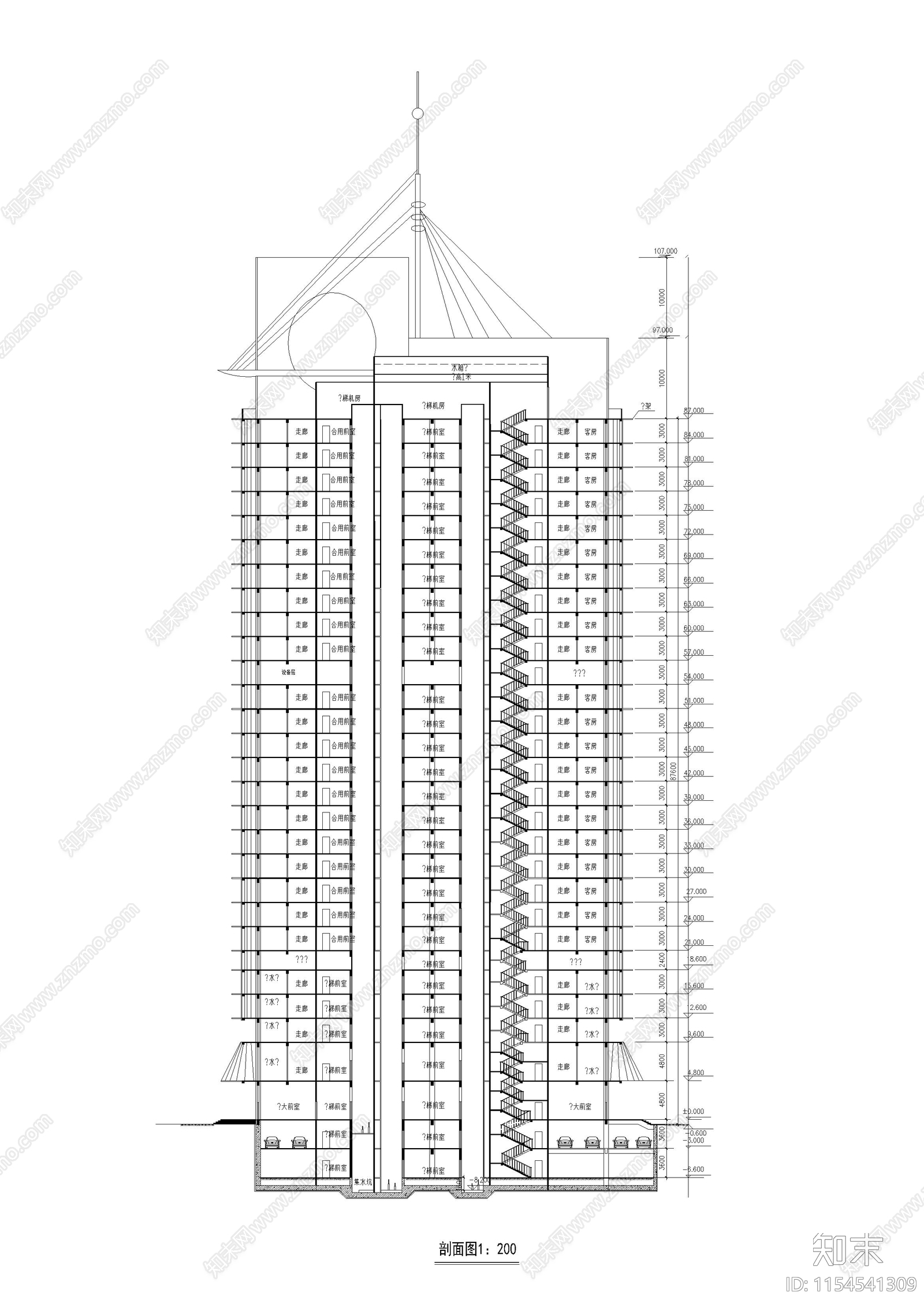 三星级宾馆建筑方案设计图cad施工图下载【ID:1154541309】