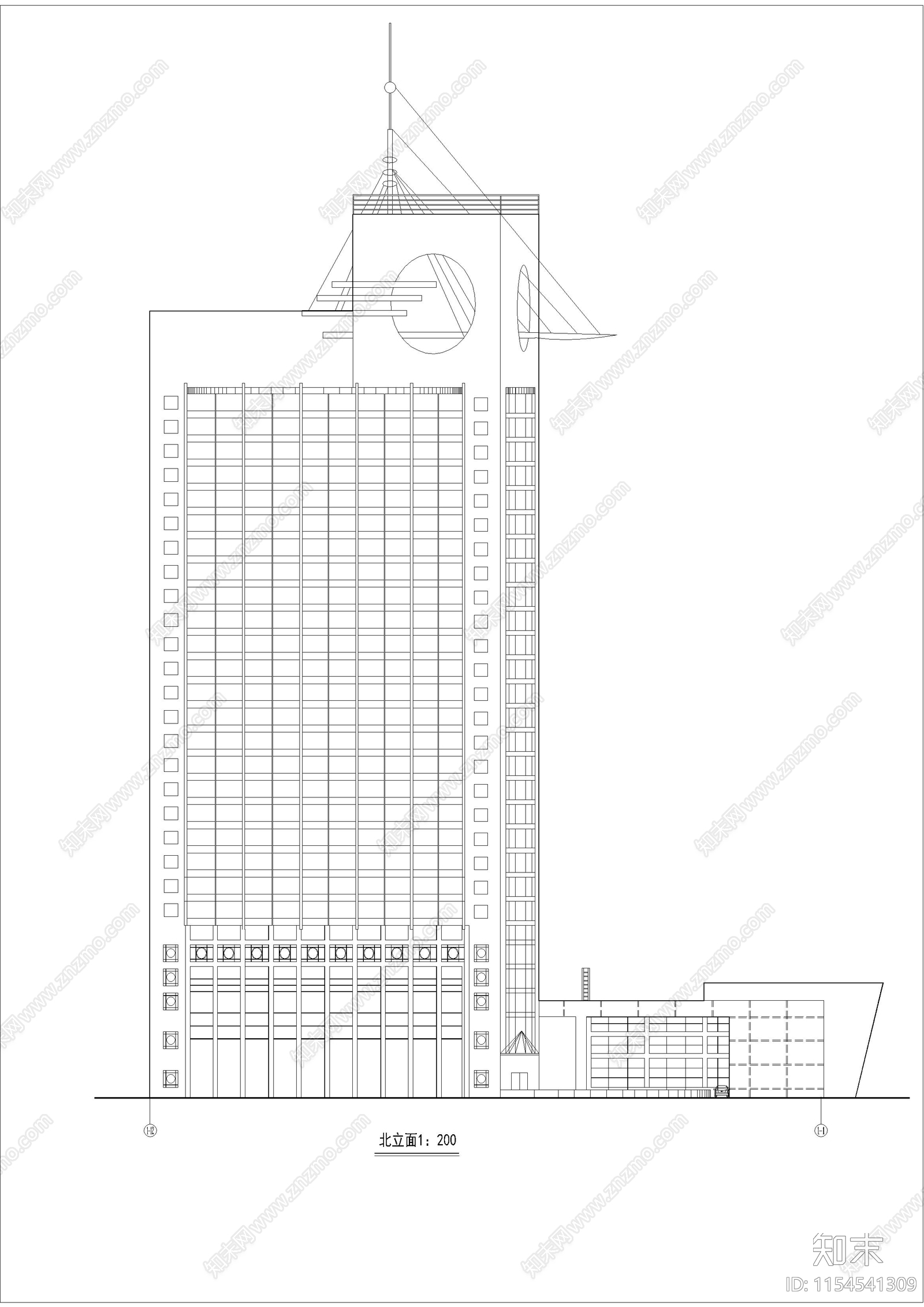 三星级宾馆建筑方案设计图cad施工图下载【ID:1154541309】