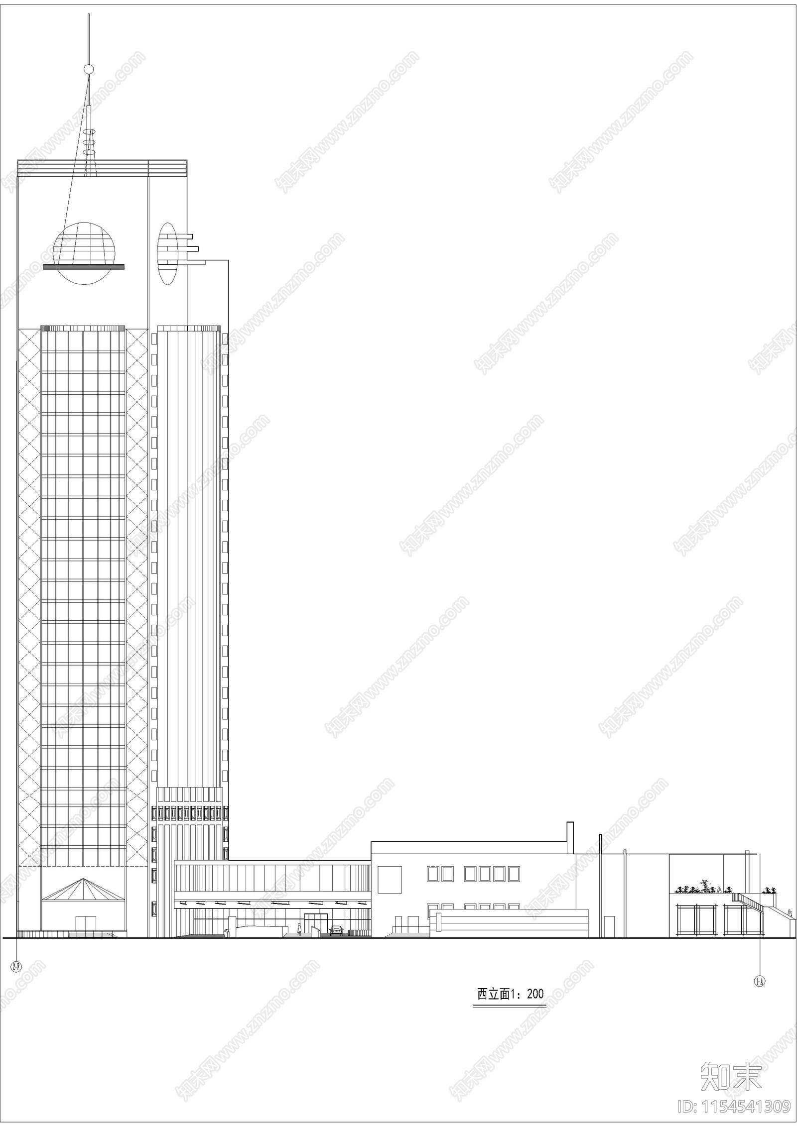 三星级宾馆建筑方案设计图cad施工图下载【ID:1154541309】