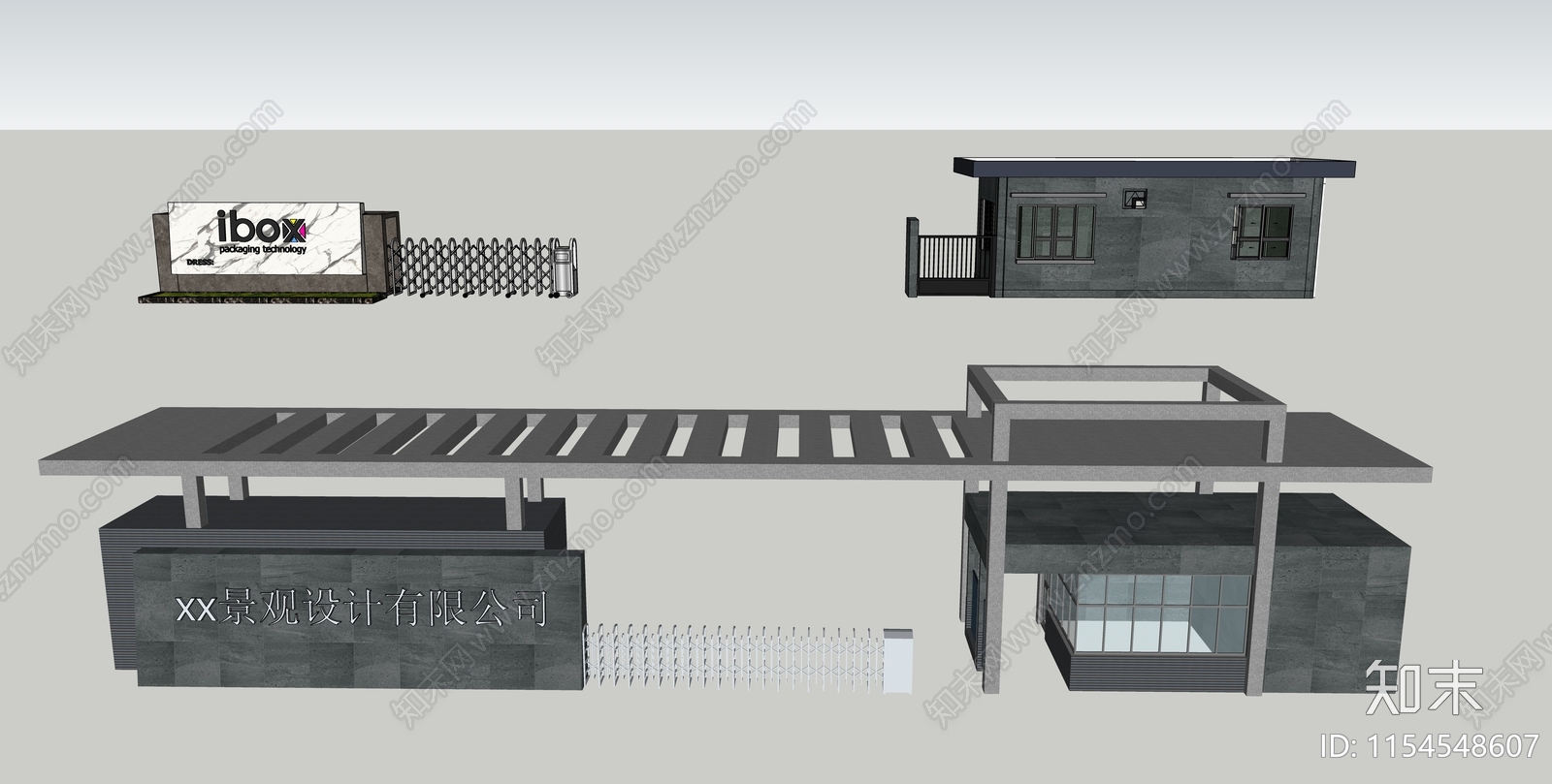现代厂区入口大门SU模型下载【ID:1154548607】