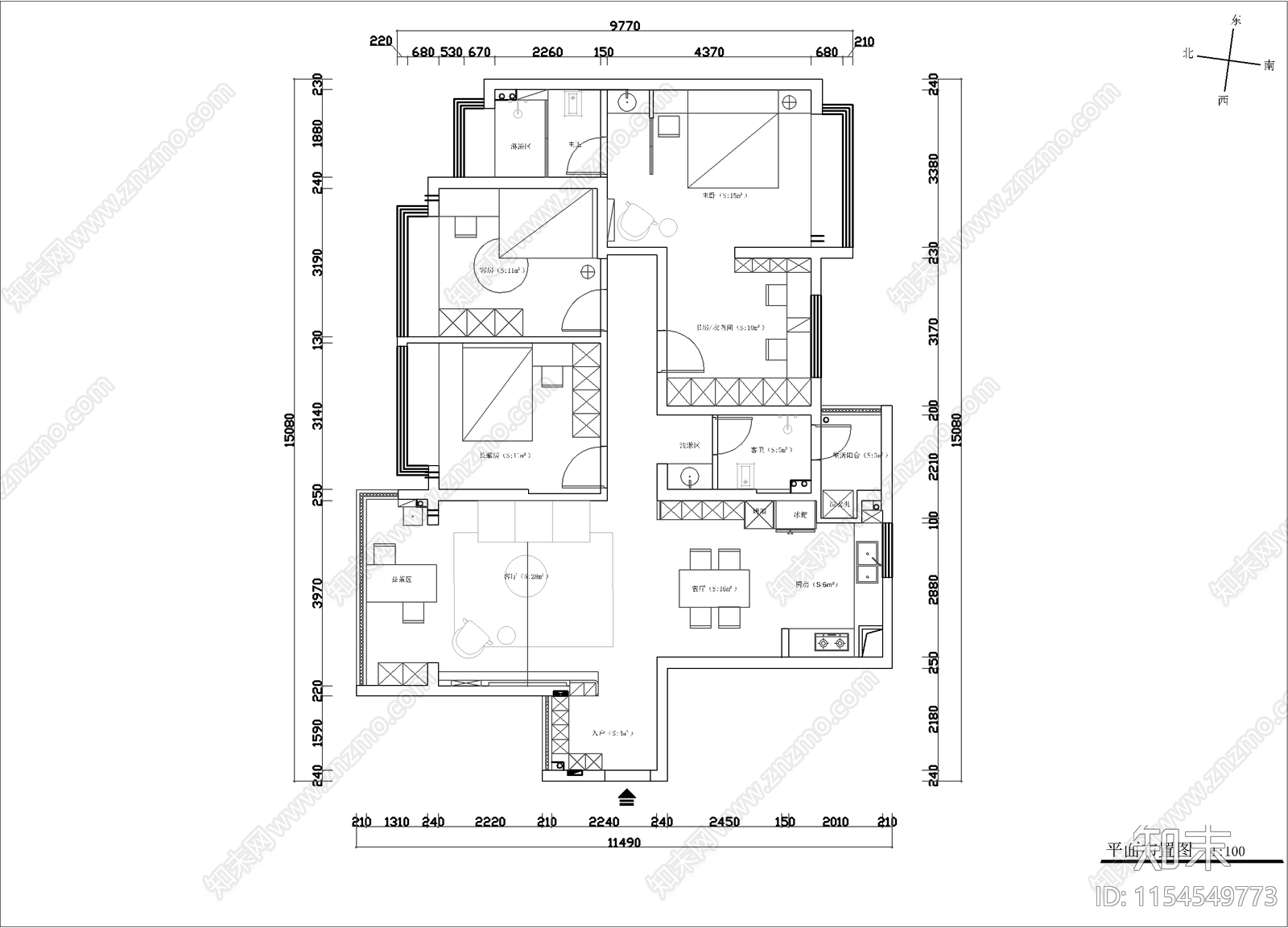 137方现代轻奢大平层室内设计cad施工图下载【ID:1154549773】