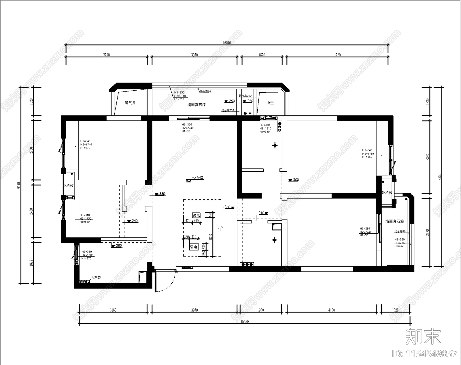 130方现代轻奢大平层室内设计cad施工图下载【ID:1154549857】