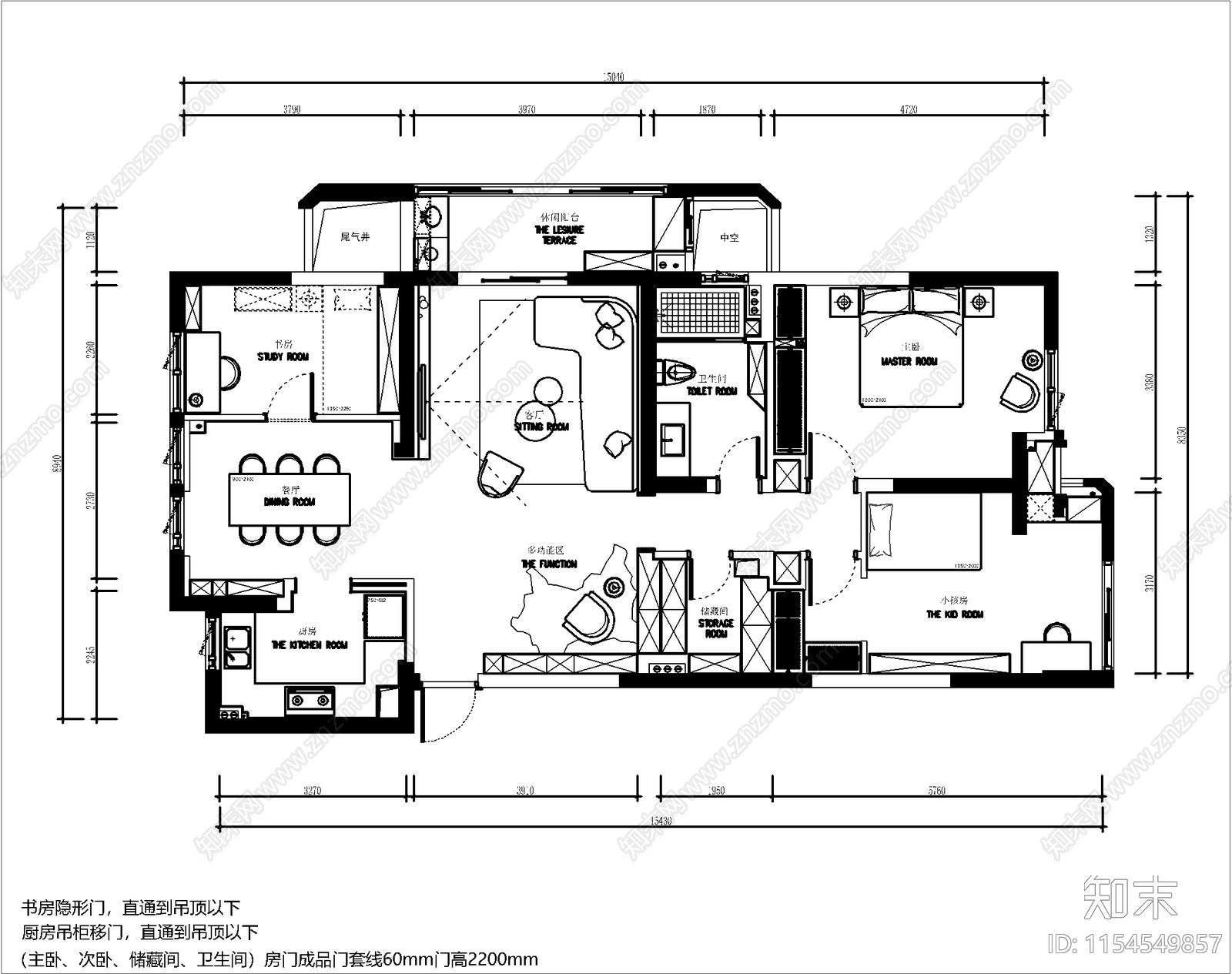 130方现代轻奢大平层室内设计cad施工图下载【ID:1154549857】