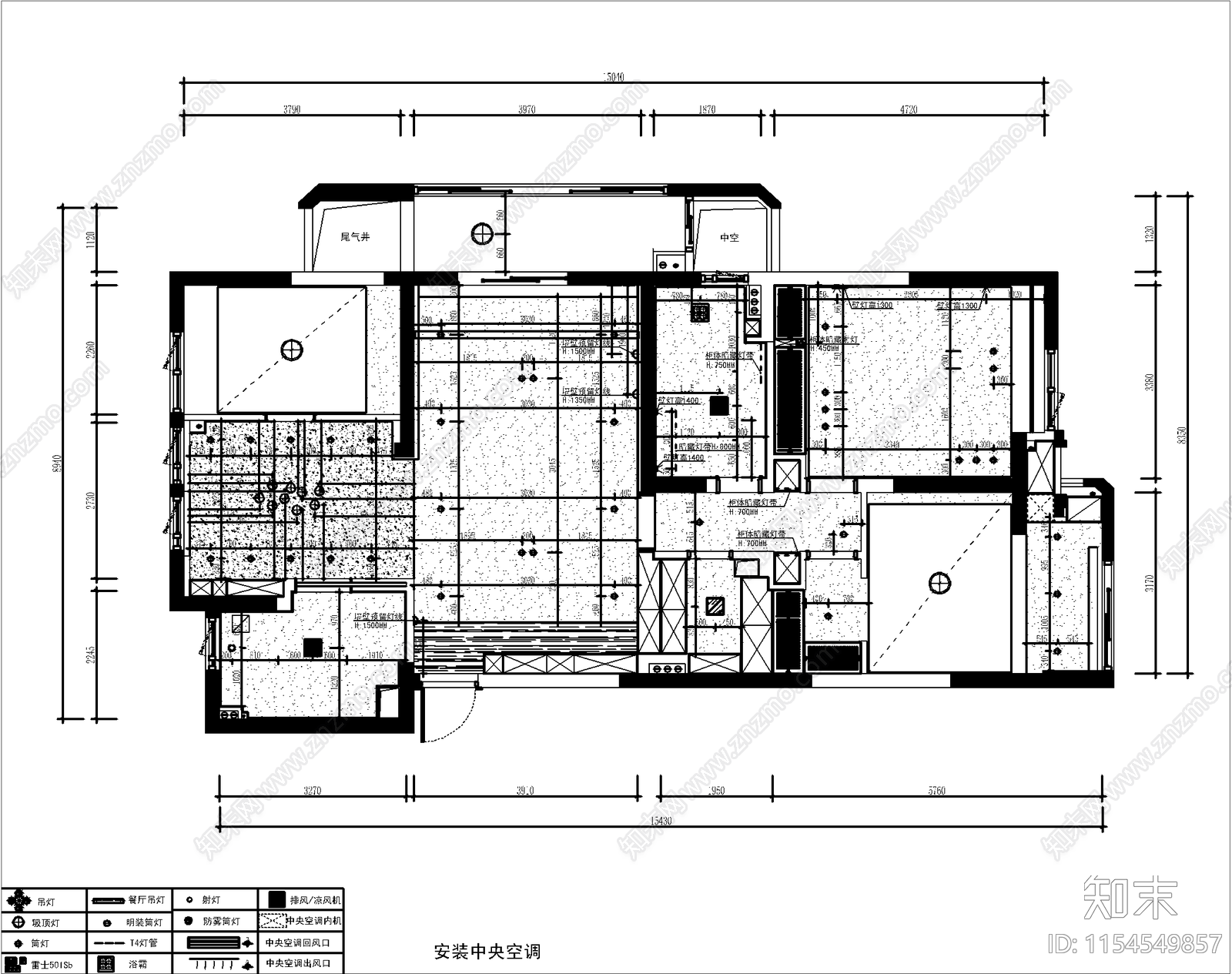 130方现代轻奢大平层室内设计cad施工图下载【ID:1154549857】