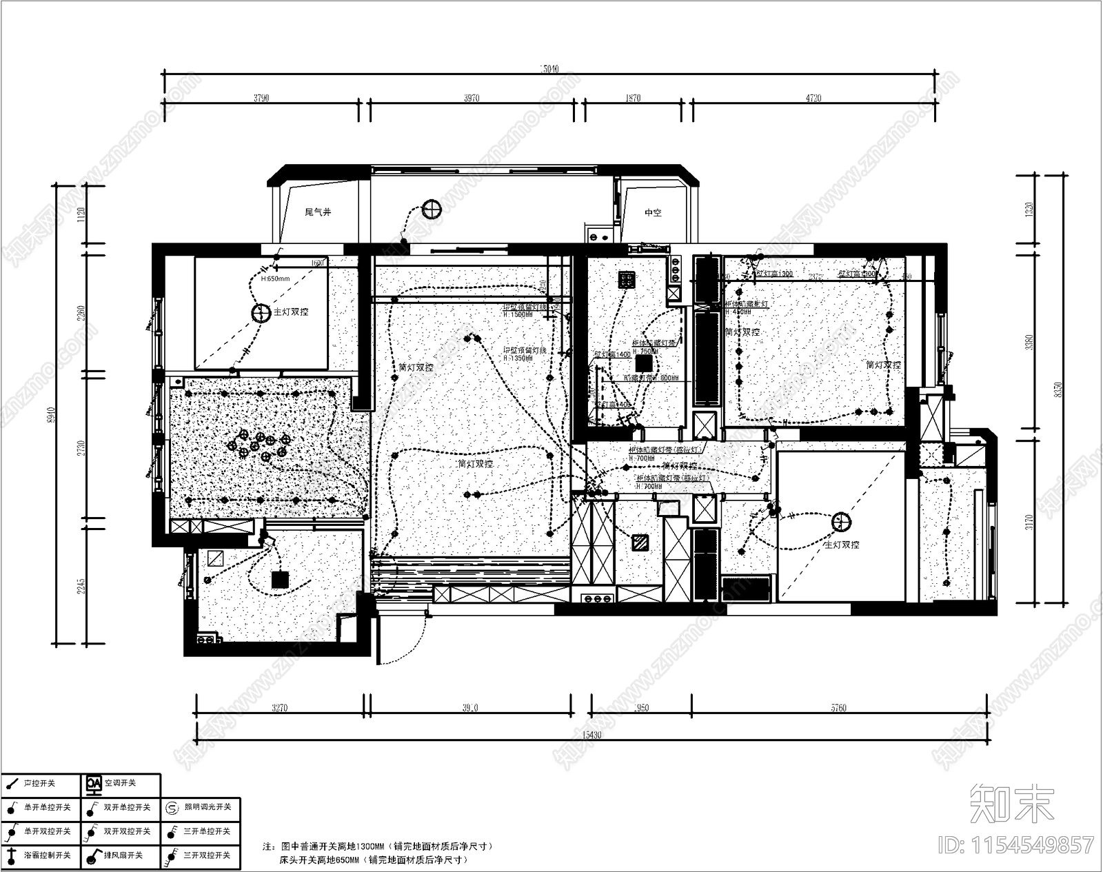 130方现代轻奢大平层室内设计cad施工图下载【ID:1154549857】