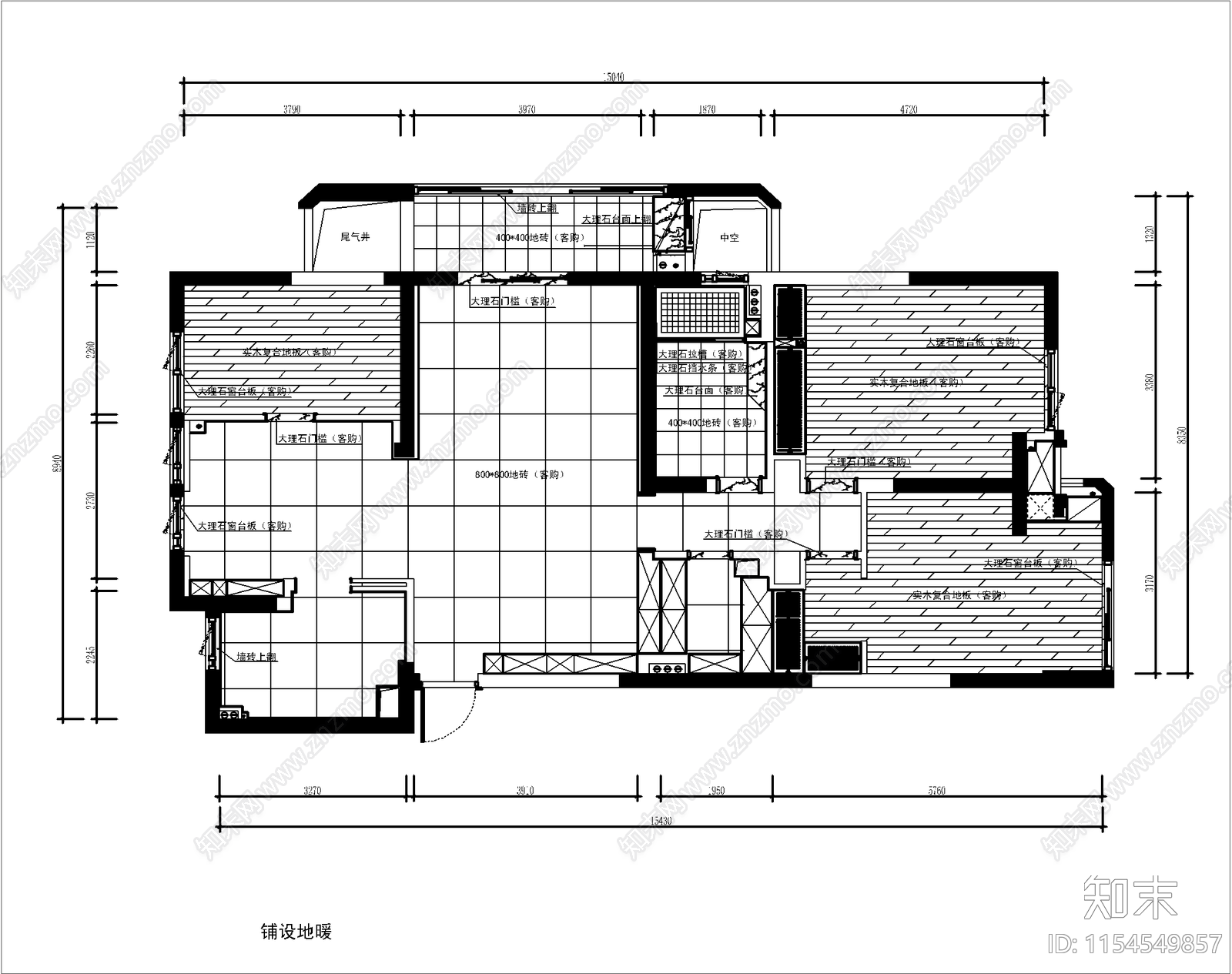 130方现代轻奢大平层室内设计cad施工图下载【ID:1154549857】