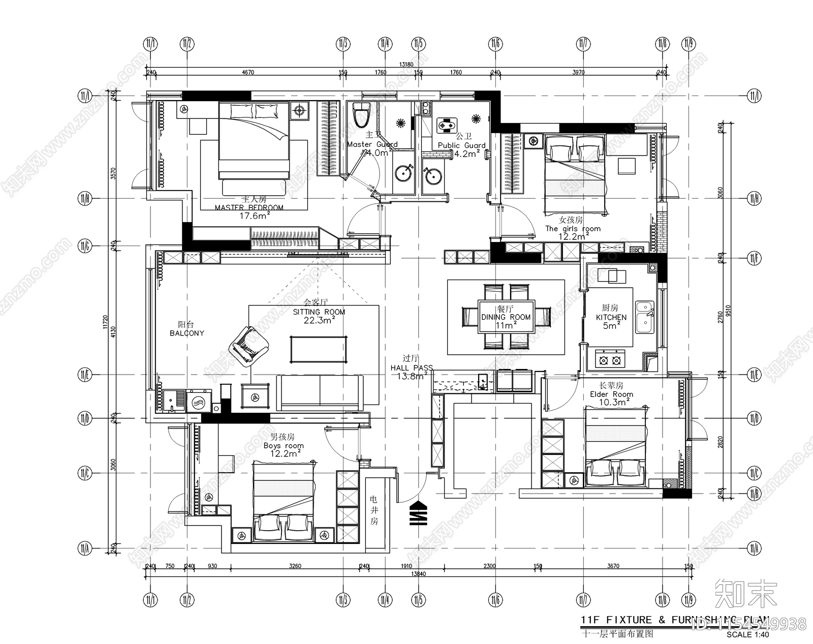 现代轻奢大平层室内设计cad施工图下载【ID:1154549938】