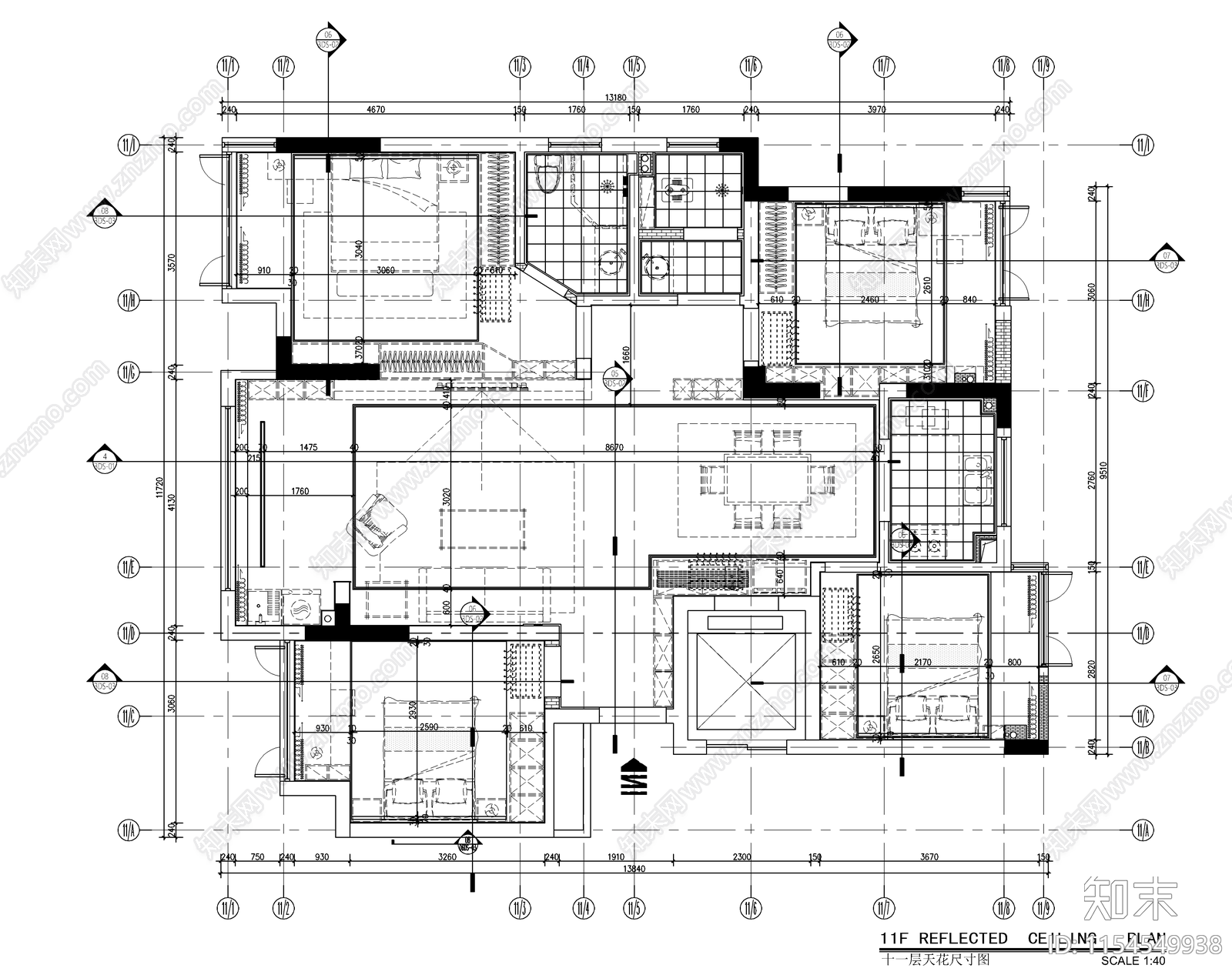 现代轻奢大平层室内设计cad施工图下载【ID:1154549938】