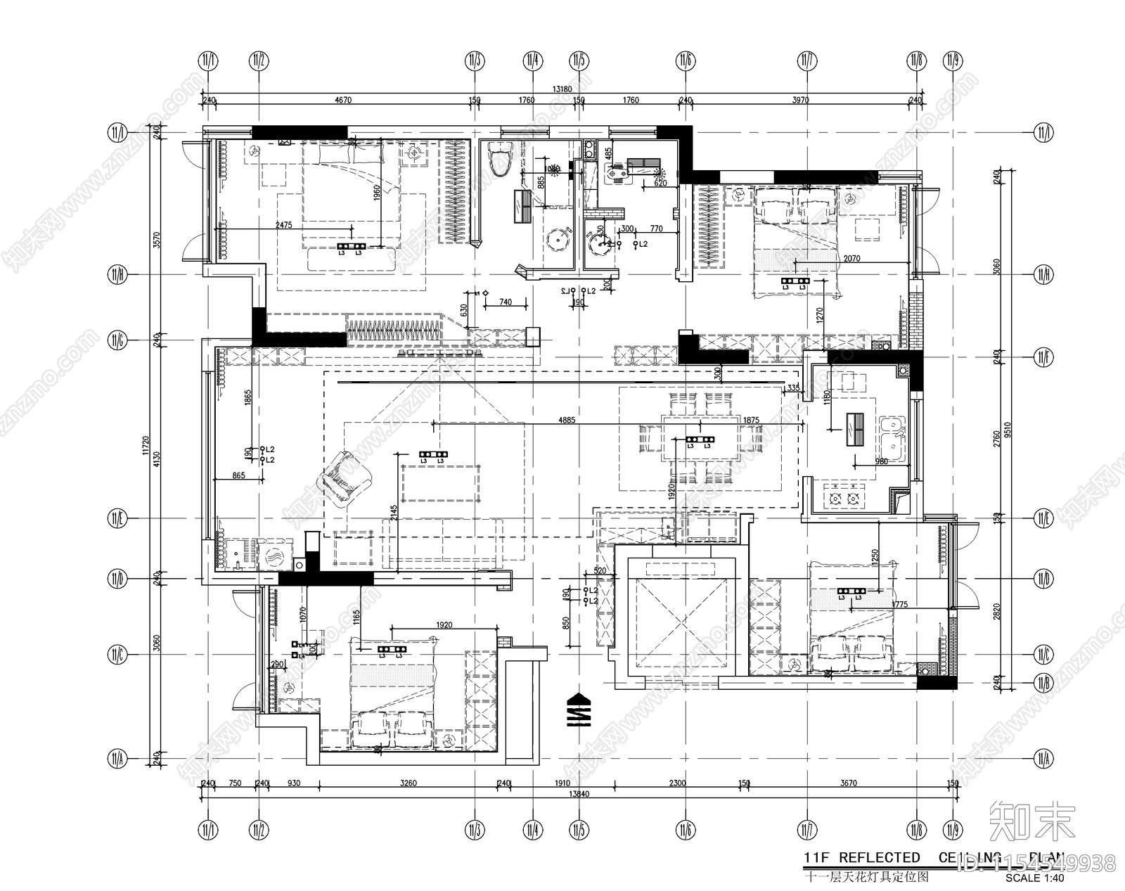 现代轻奢大平层室内设计cad施工图下载【ID:1154549938】