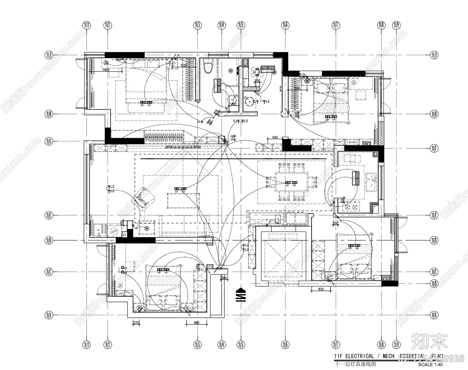 现代轻奢大平层室内设计cad施工图下载【ID:1154549938】