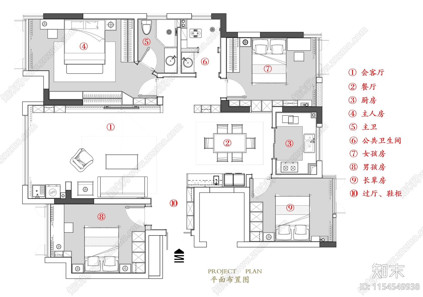 现代轻奢大平层室内设计cad施工图下载【ID:1154549938】