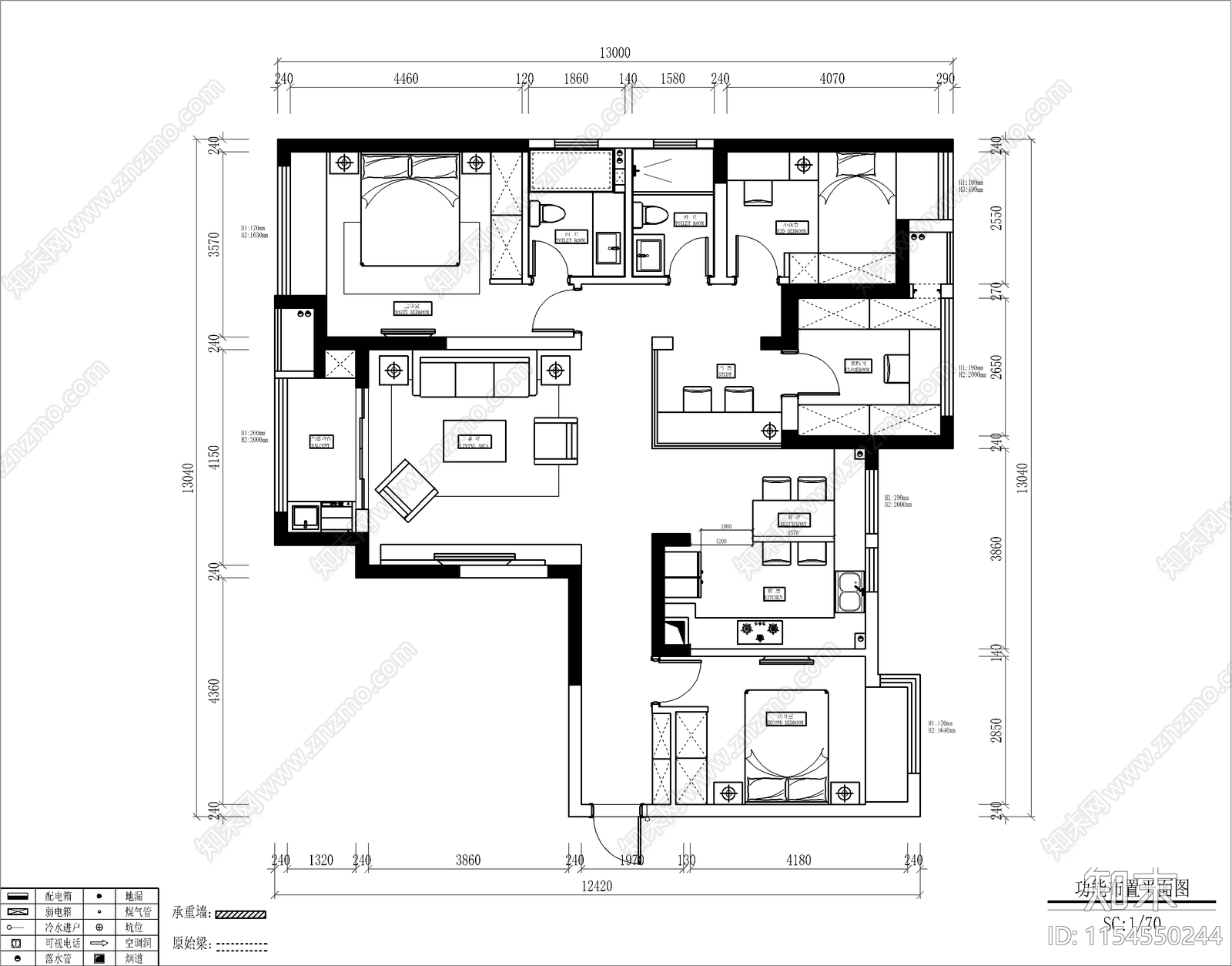 家装空间cad施工图下载【ID:1154550244】