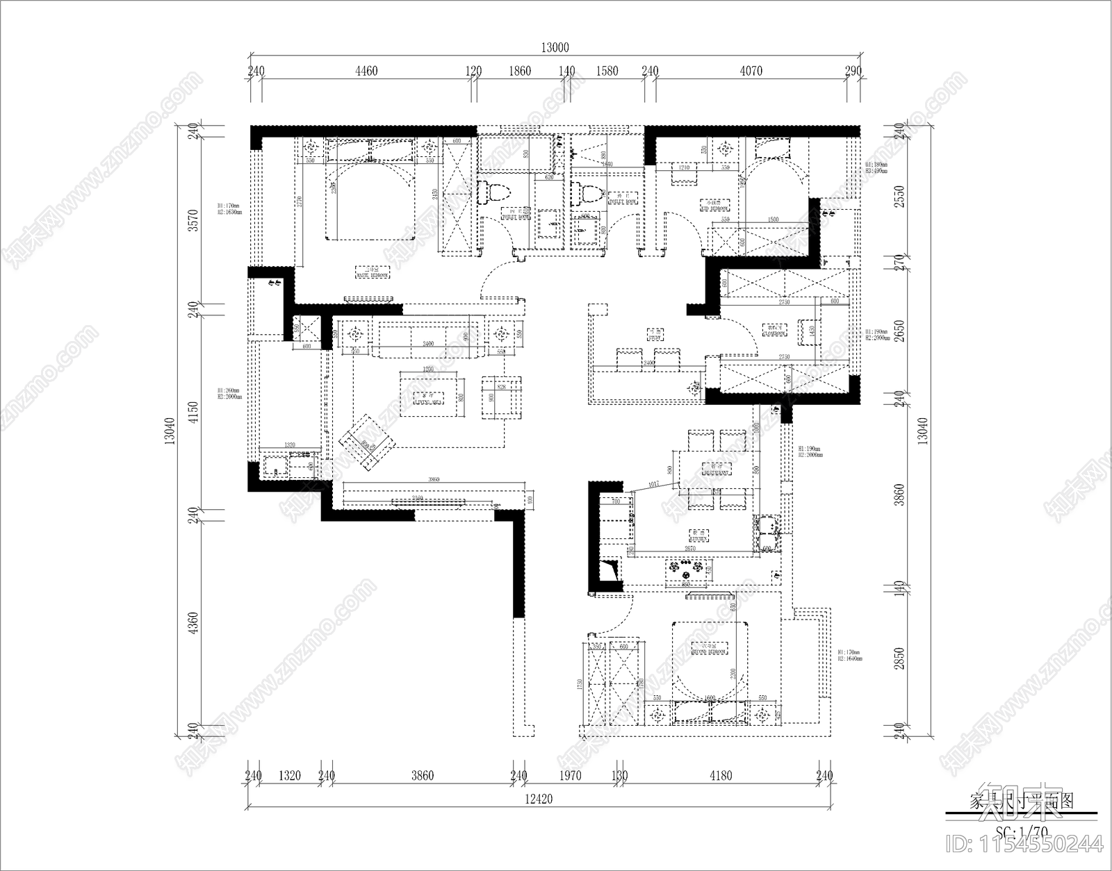 家装空间cad施工图下载【ID:1154550244】